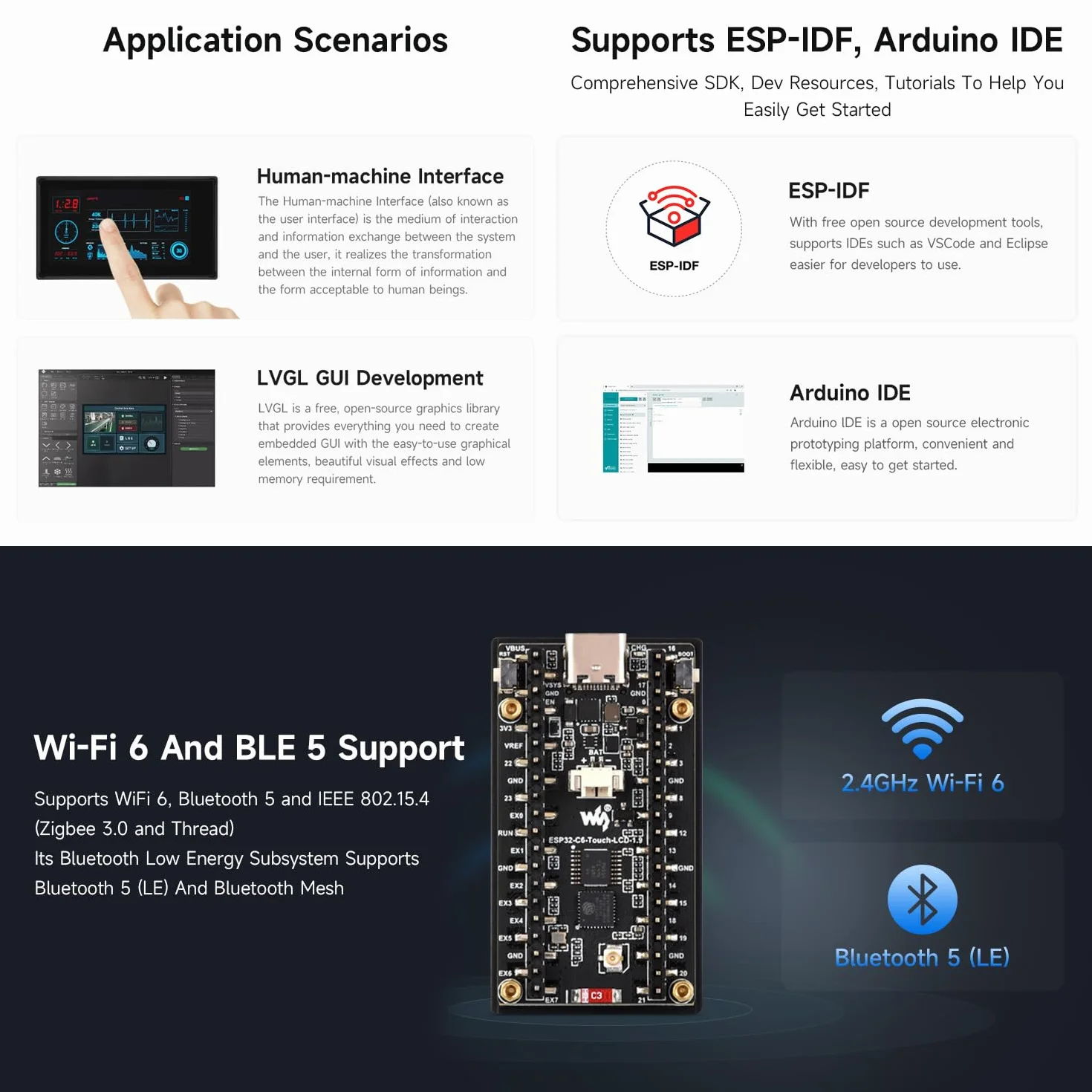 Waveshare ESP32-S3 1.9inch Display Development Board 170x320 Pixels 262K Color 32-bit LX7 Dual-Core 240MHz Touch Function