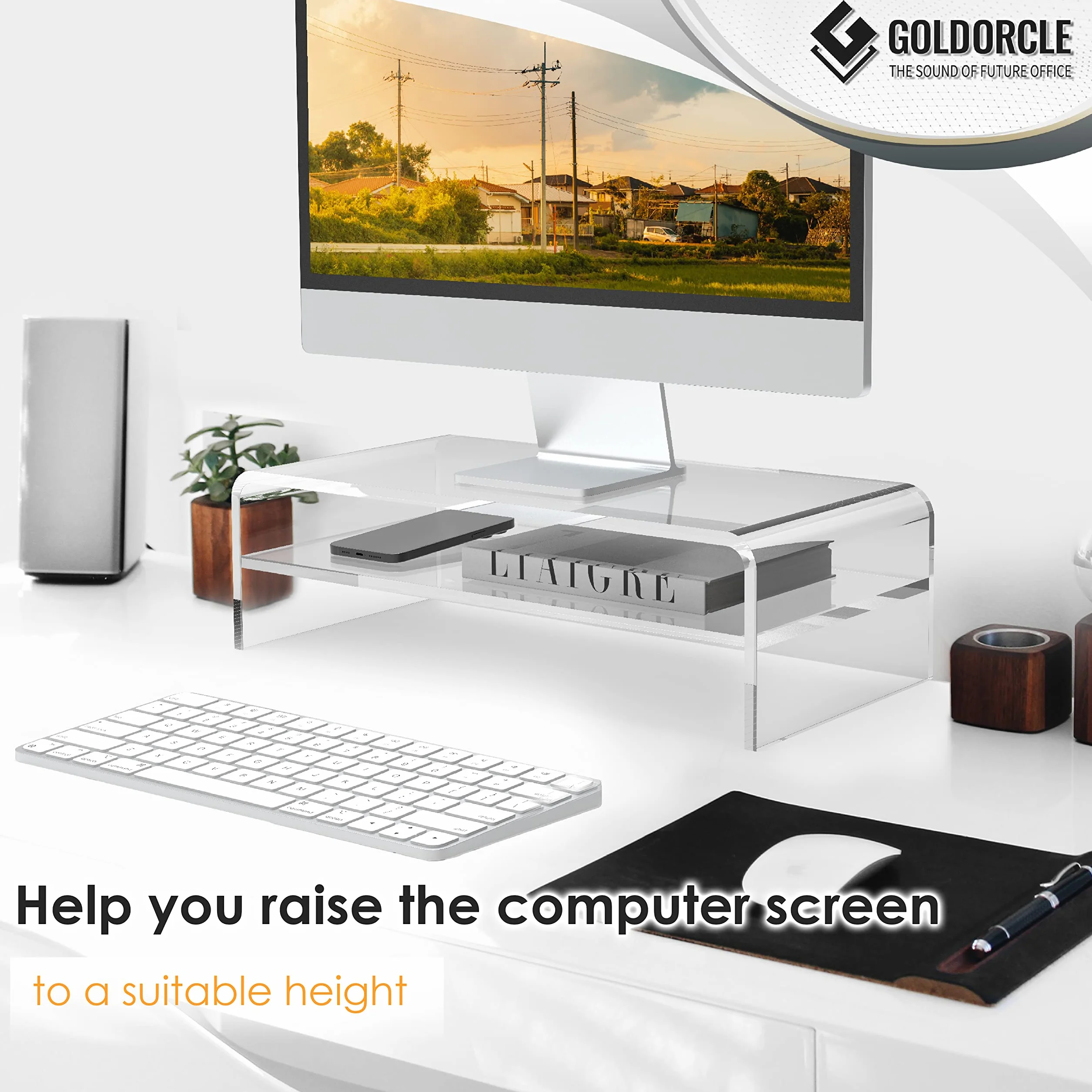 Support de moniteur acrylique transparent 2 niveaux pour ordinateur portable PC