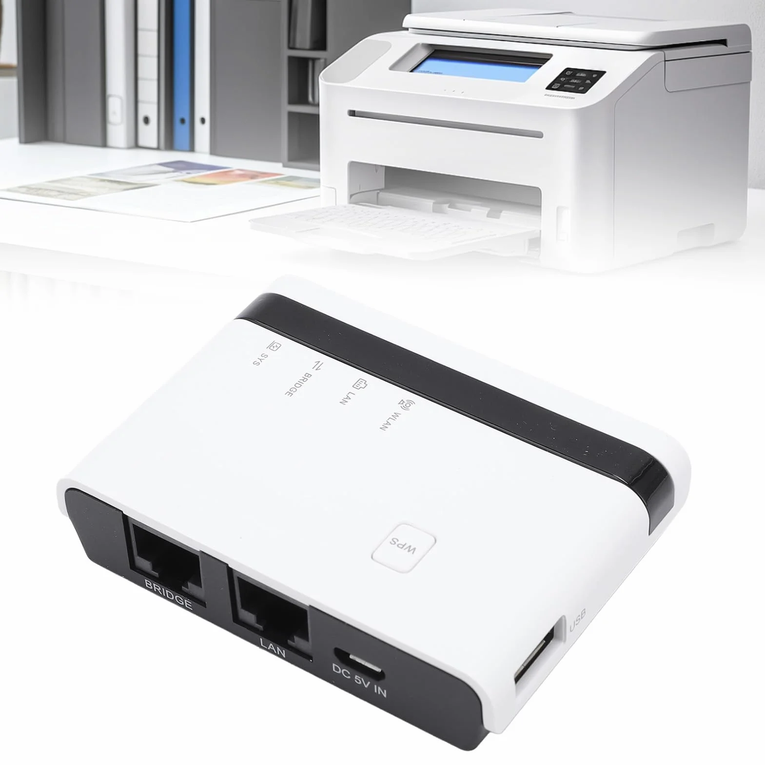 4 Port USB Print Server Gigabit Ethernet 2,4 GHz sans Fil Pont LAN Multi-Mode Partage 4 Imprimantes Scanners UE