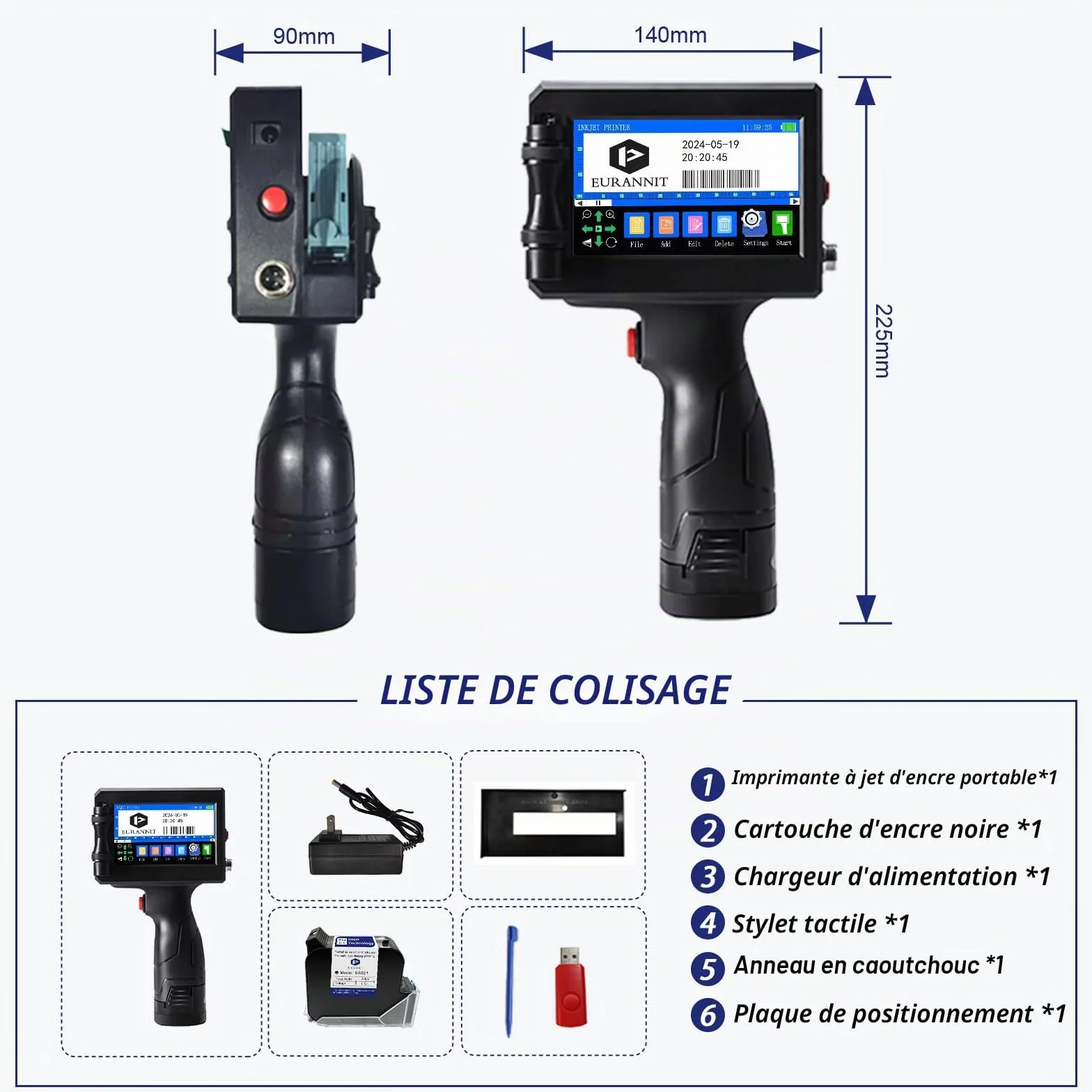 Imprimante à Jet d'encre Portable 25.4mm E15-1 ER521 Texte Code Barres QR