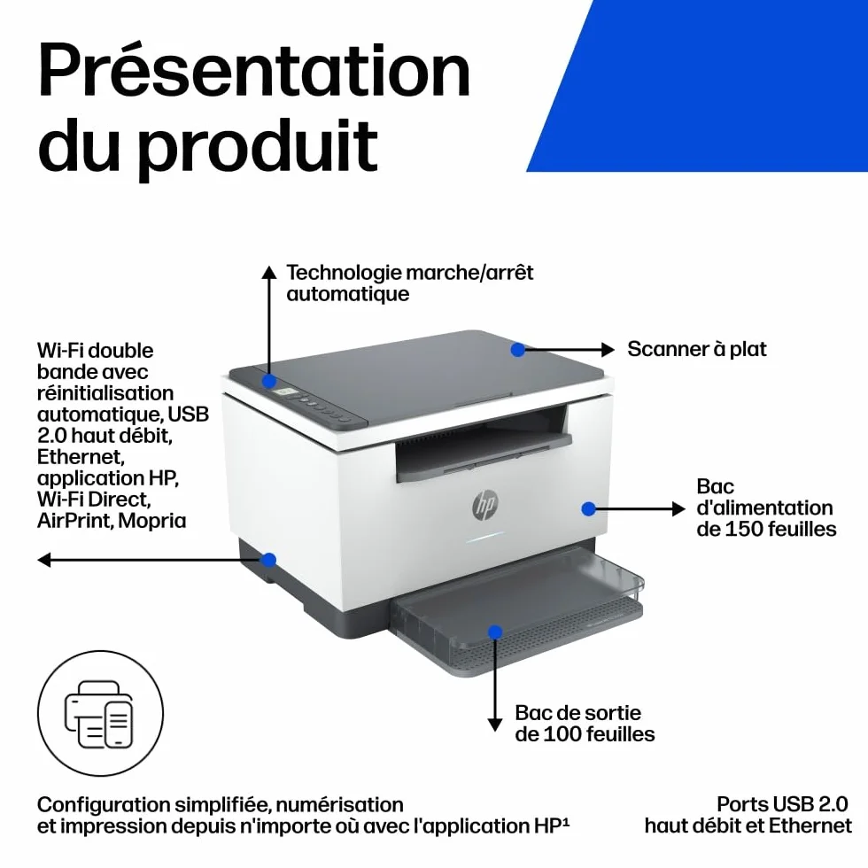 HP LaserJet M234dw Imprimante Multifonction A4 Recto/Verso Noir et Blanc 29 ppm USB Wi-Fi Ethernet