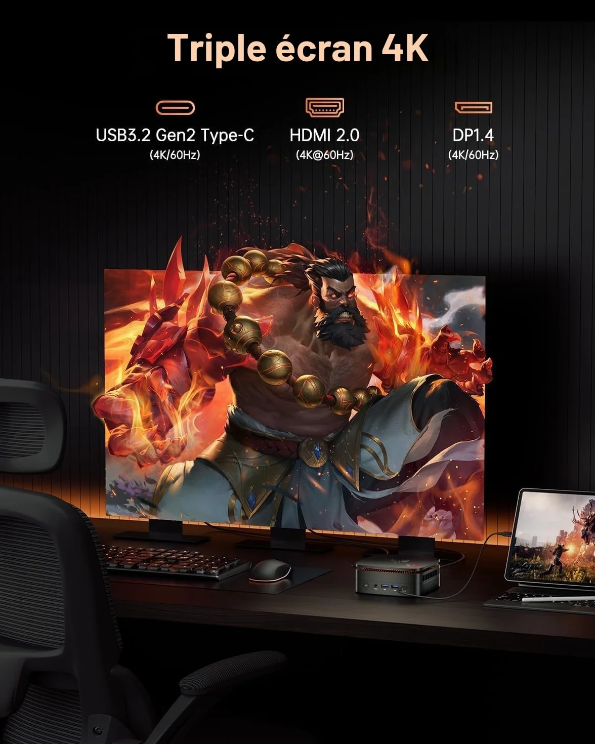 NiPoGi Hyper H1 Mini PC AMD Ryzen 7 6800H 32Go LPDDR5 1To NVMe SSD Ordinateur de Bureau 4K Triple Display WiFi 6 BT 5.2 VESA