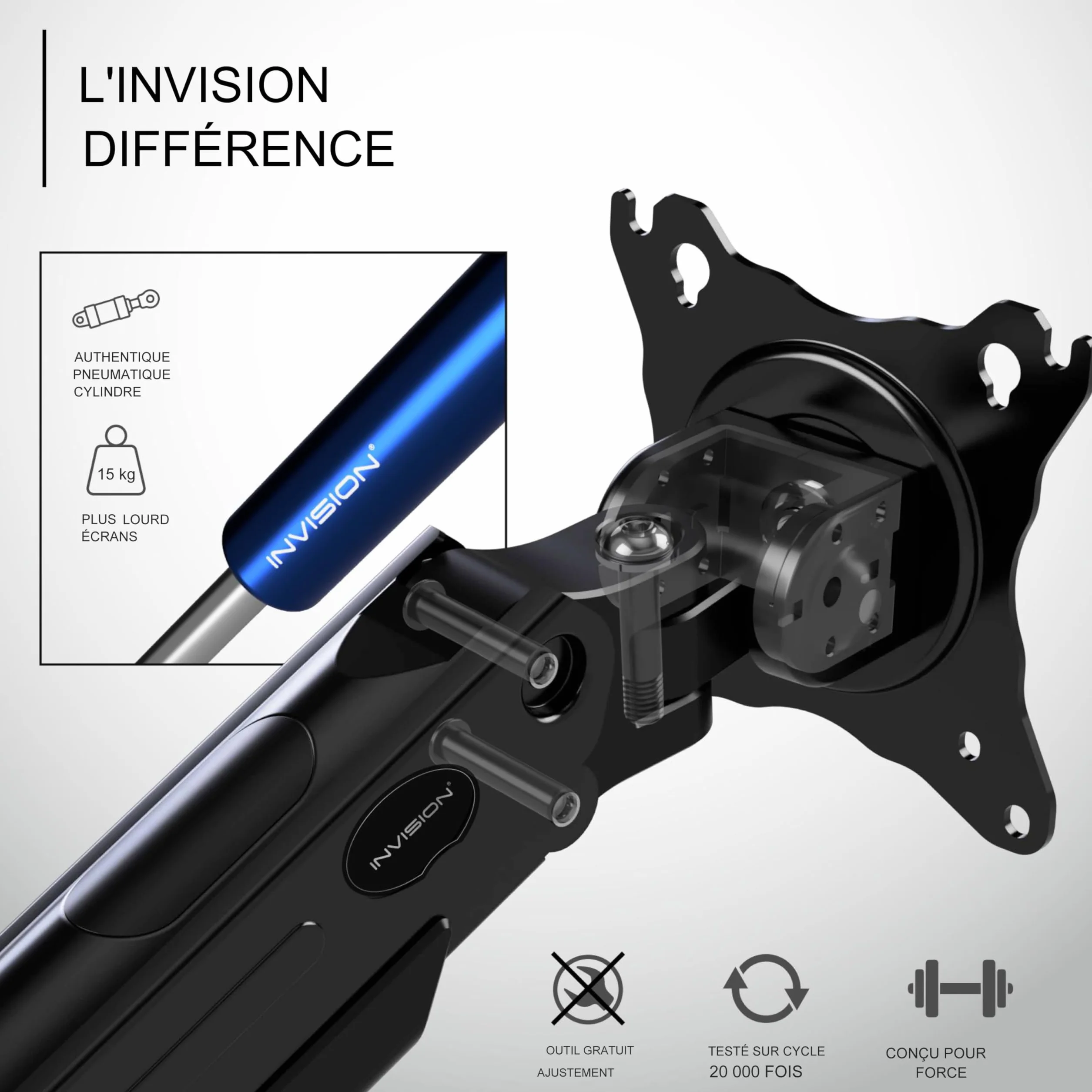 Invision Support PC Ecran Bras pour Écrans 24"-40" VESA 75/100mm Pince de Bureau Ergonomique MX450