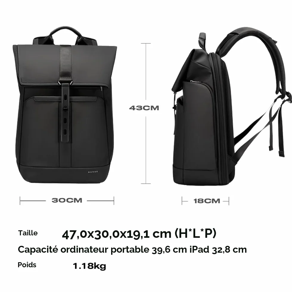 BANGE Grand sac à dos ordinateur portable 15,6" imperméable antivol voyage randonnée