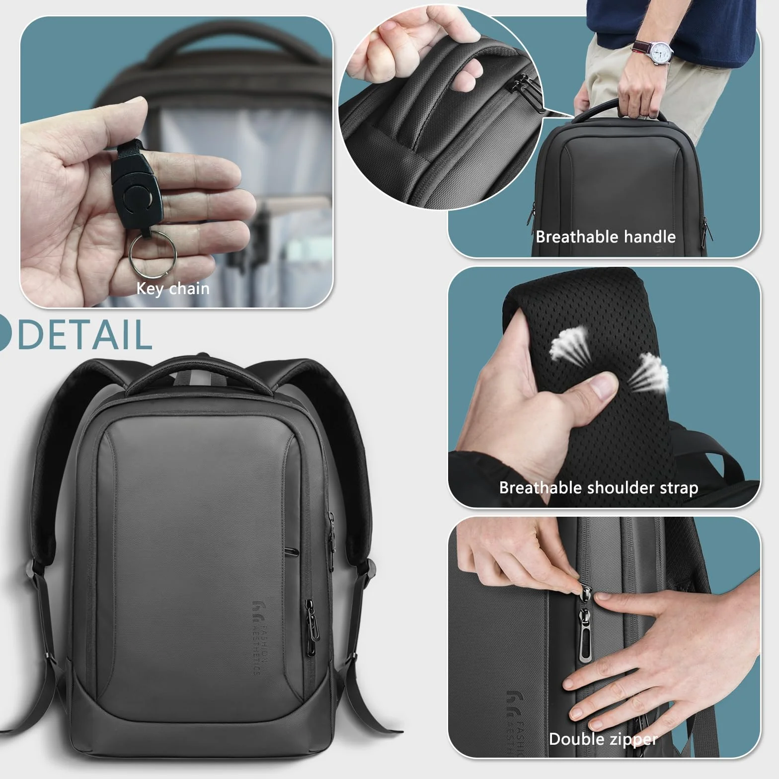 Sac à dos Ordinateur Portable Double Port USB Impermeable Antivol Multifonction Homme Travail Voyage