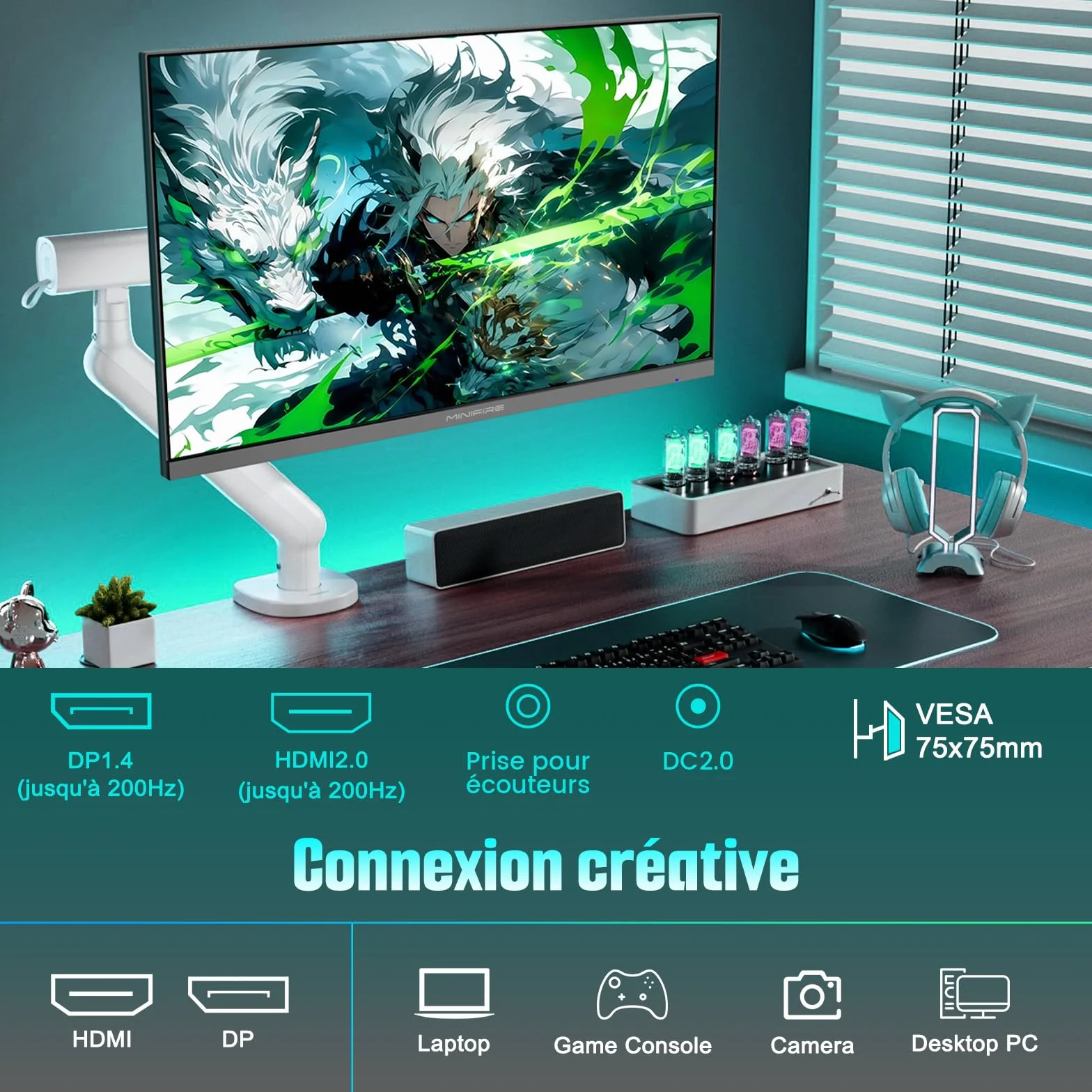 Minifire Écran PC Gamer 24 Pouces 200Hz 1ms FreeSync Full HD 1920x1080 HDMI 2.0 DP 1.4 MFG24F4H