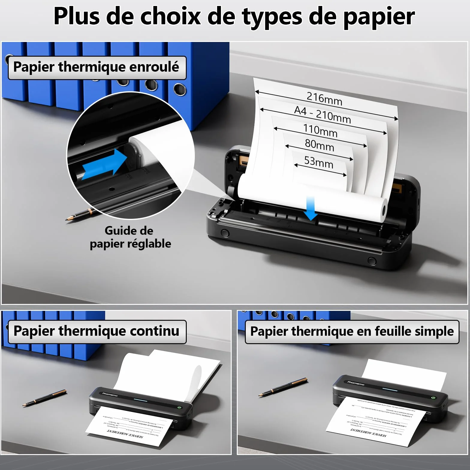 Phomemo M832 Imprimante Thermique A4 sans Encre, Compatible avec Phones & Laptop, avec Mallette de Transport et 4 Rouleaux