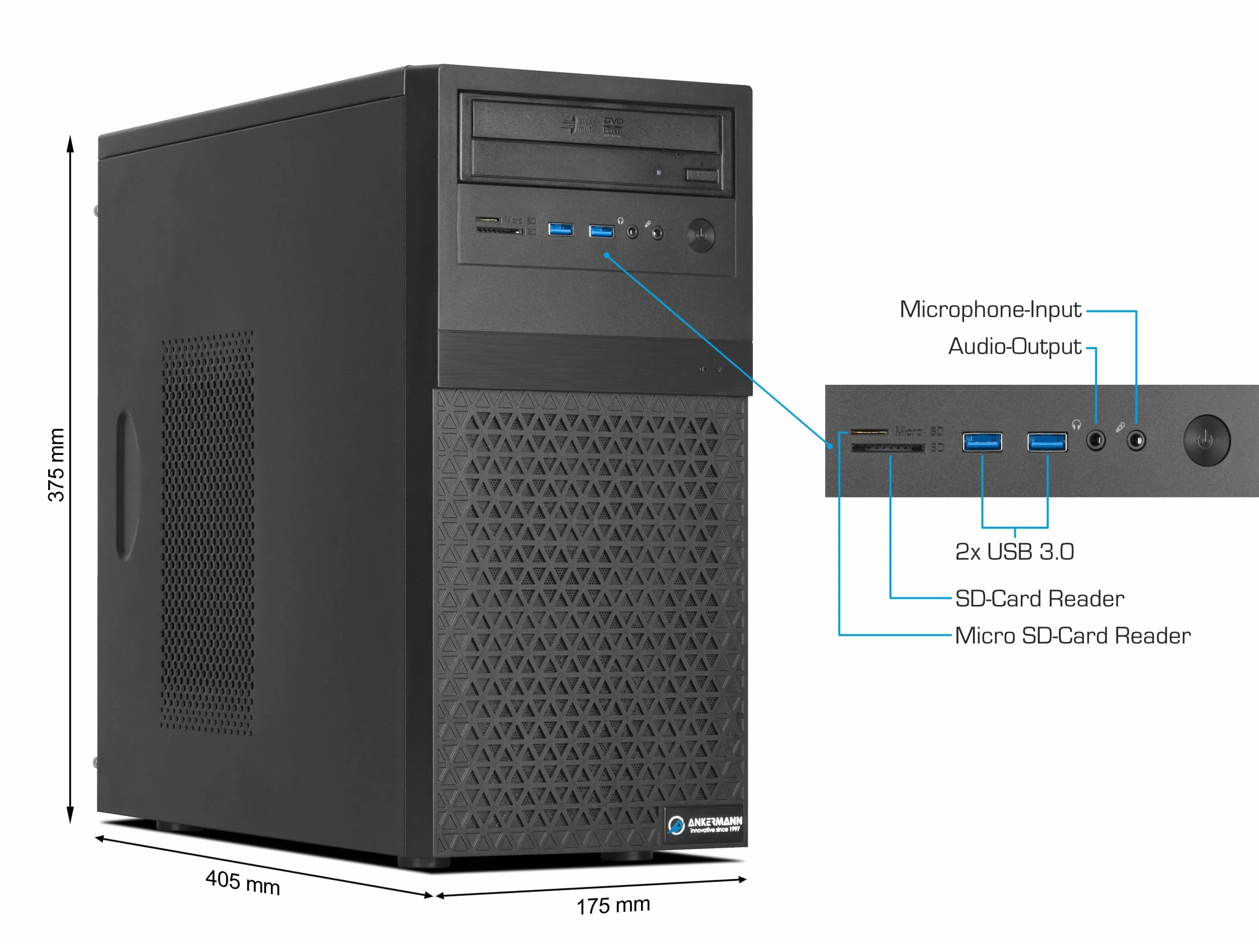 Ankermann Business Office Work V1 Intel Core i5-10400F Nvidia GeForce GT 730 4GB 16Go RAM 480GB NVMe SSD Windows 11 WiFi MS Office 2024