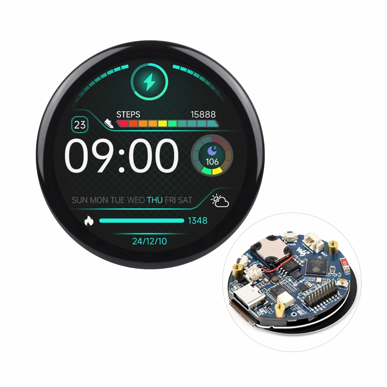 Waveshare ESP32-S3 1.46inch Round Display Development Board 412x412 Wi-Fi BLT Accelerometer Gyroscope Sensor