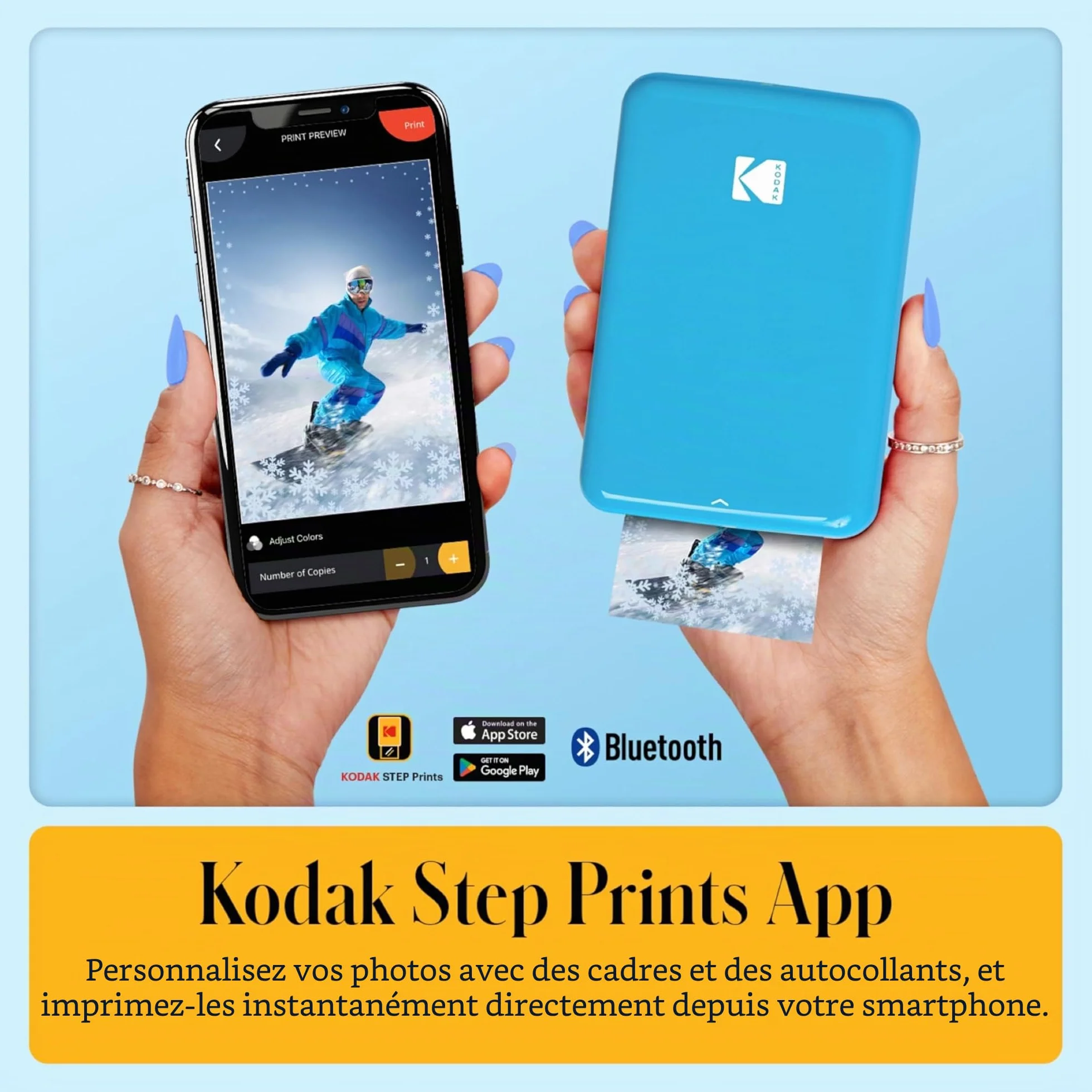 KODAK Step Imprimante photo mobile sans fil Zinc Bleu Pack cadeau 2x3