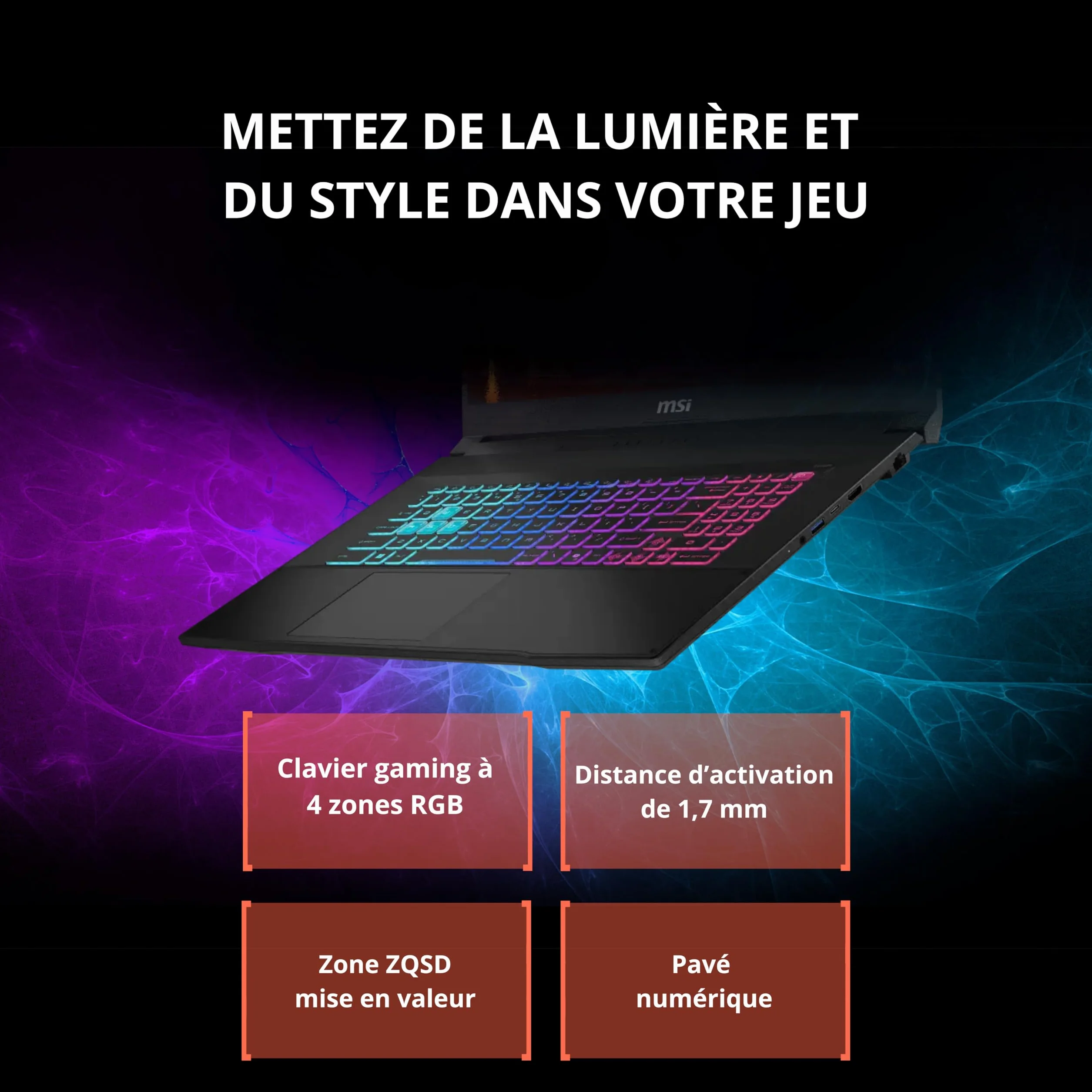 MSI Katana 17 HX B14WGK-084FR Dragon Station Intel Core i7 14650HX 32GB DDR5 SSD 1TB NVMe PCIe Nvidia RTX5070 8GB GDDR7 17.3" Full HD 144Hz Windows 11 Famille