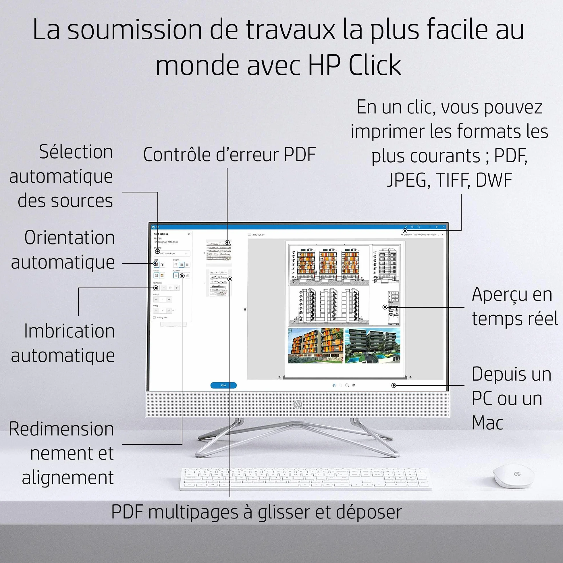 HP DesignJet T230 Imprimante Grand Format 24 Pouces A1, Wi-Fi, Gigabit Ethernet, USB 2.0, Noir