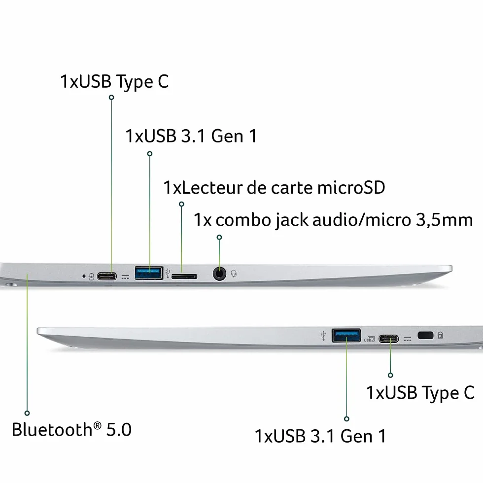 Acer Chromebook 314 CB314-1HT-P2DF Ordinateur Portable Tactile 14" FHD IPS, Intel Pentium Silver N5030, 8Go RAM, 64Go eMMC, Gris