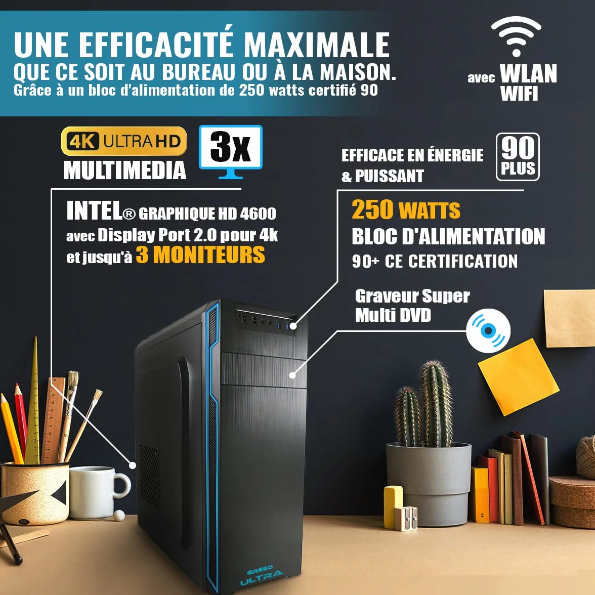 GREED Ultra PC Intel Core i7 4,0 GHz 16 Go RAM 1 To SSD + 1 To HDD Windows 11 Pro