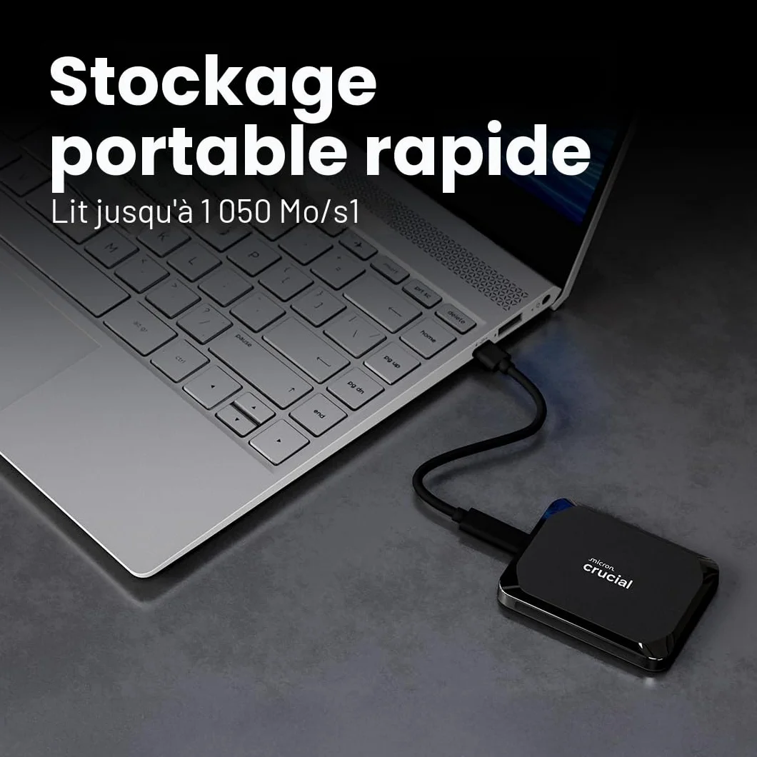 Crucial X9 1To Disque SSD Externe Portable, Jusqu’à 1050Mo/s, USB-C 3.2 - CT1000X9SSD902