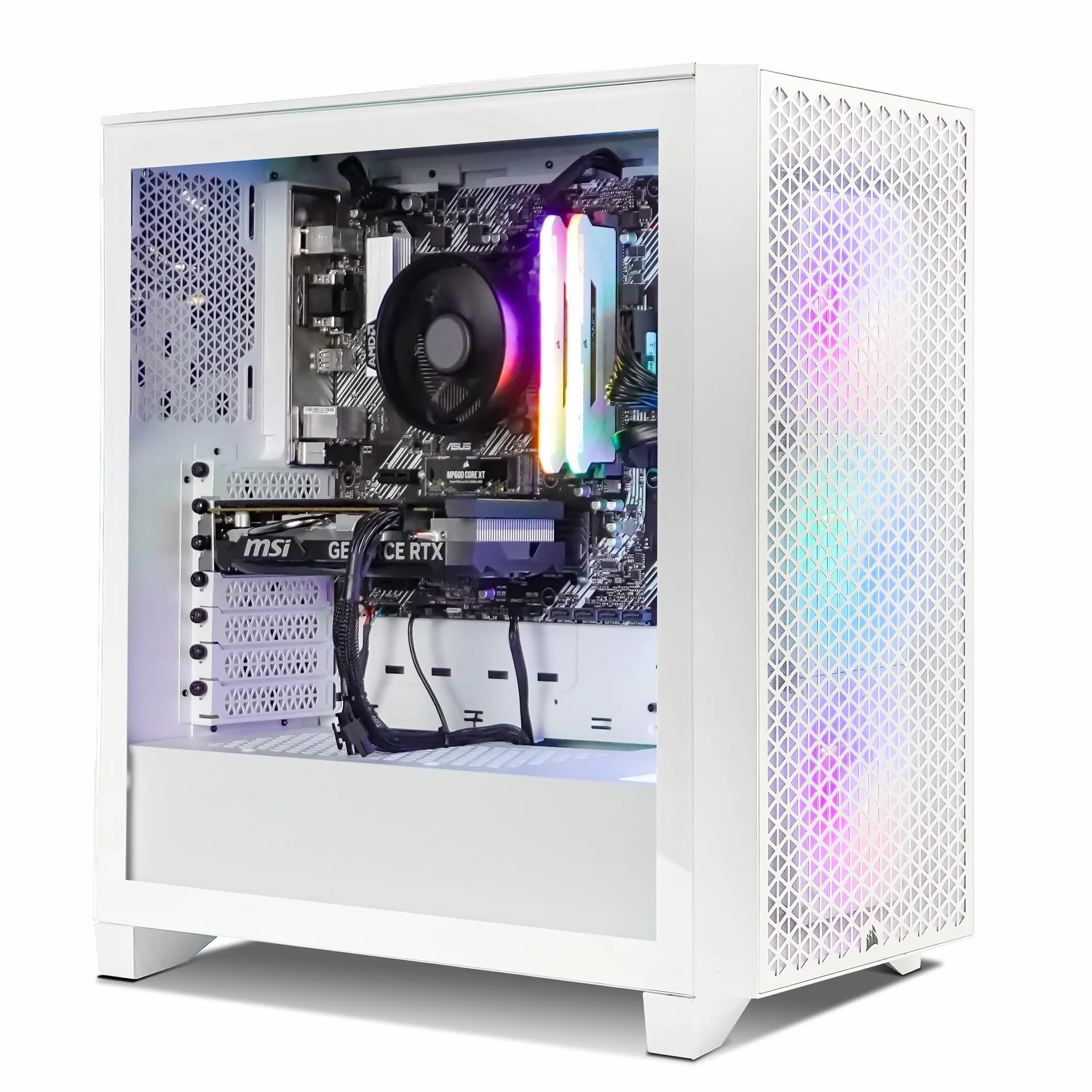 PC Gamer RTX 4060 ARGB White Boitier 3000D RGB White Ryzen 5 4500 DDR4 32Go 3600Mhz NVIDIA GeForce RTX 4060 8Go GDDR6 AMD A520M SSD 1To NVMe Alim 550W 80 Plus Bronze WiFi 5 Windows Pro 11