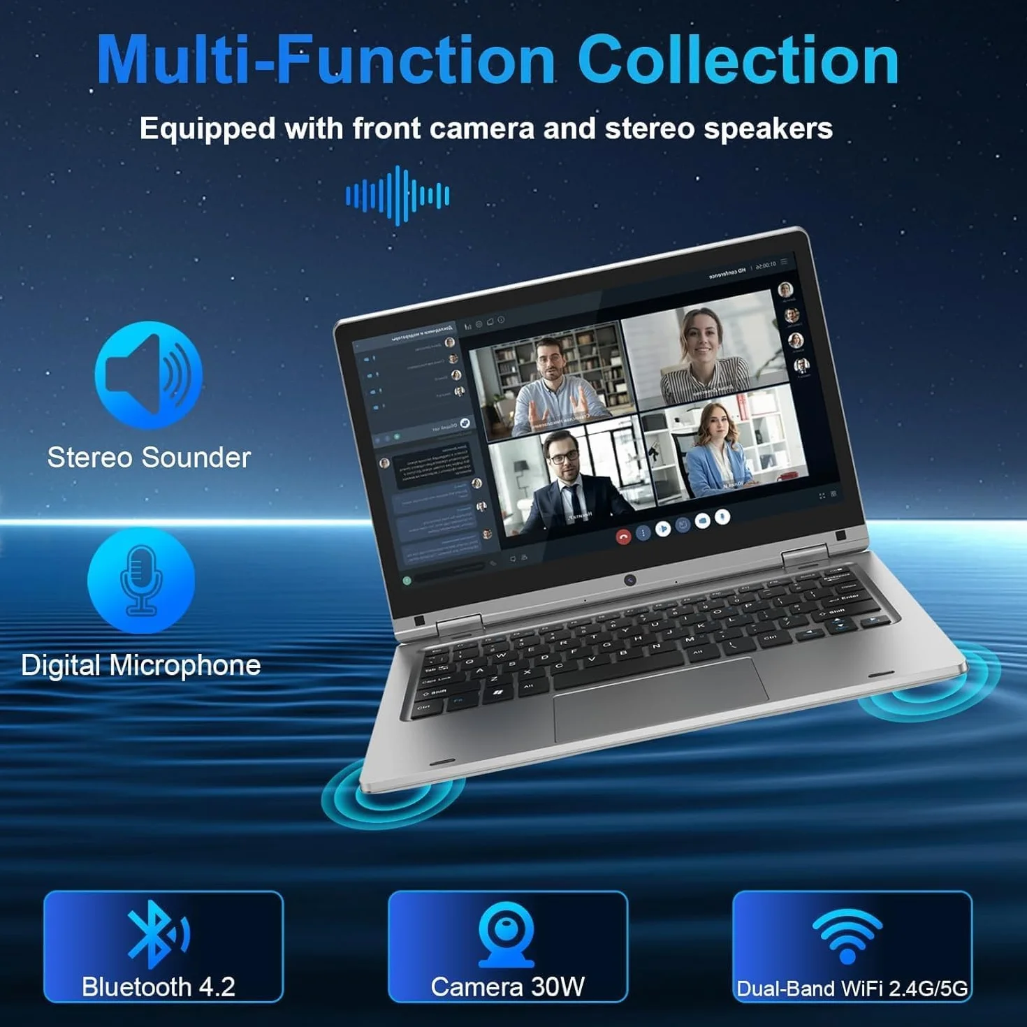 PINSTONE 11,6 Pouces Ordinateur Portable Celeron N4020 6 Go RAM 128 Go SSD Tactile Pliable 360° WiFi Bluetooth 4.2 Mini HDMI Argent