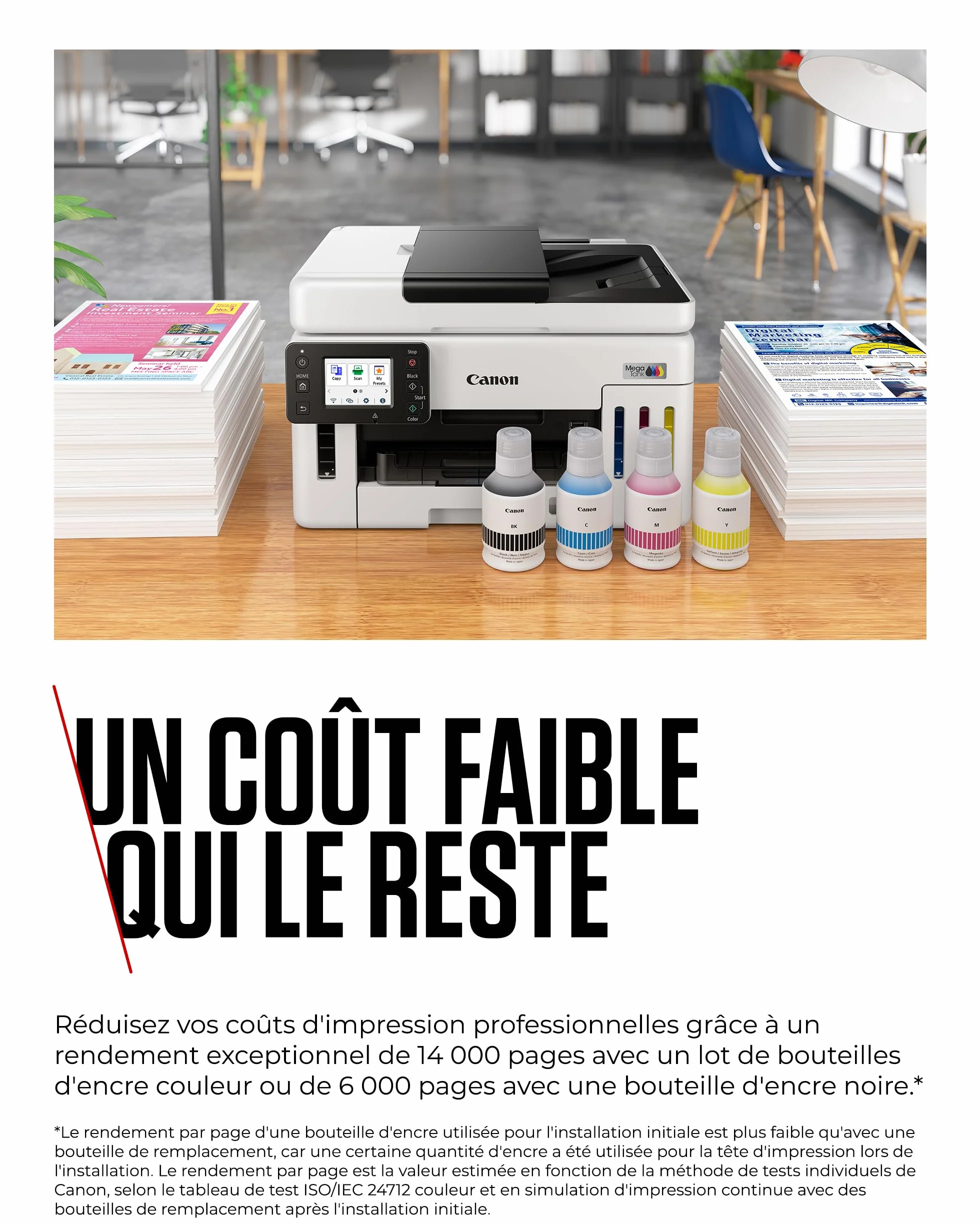 Canon MAXIFY GX6150 Imprimante de Bureau Compacte MegaTank Jet d'encre Couleur sans Fil Tout-en-Un Wi-Fi Ethernet USB