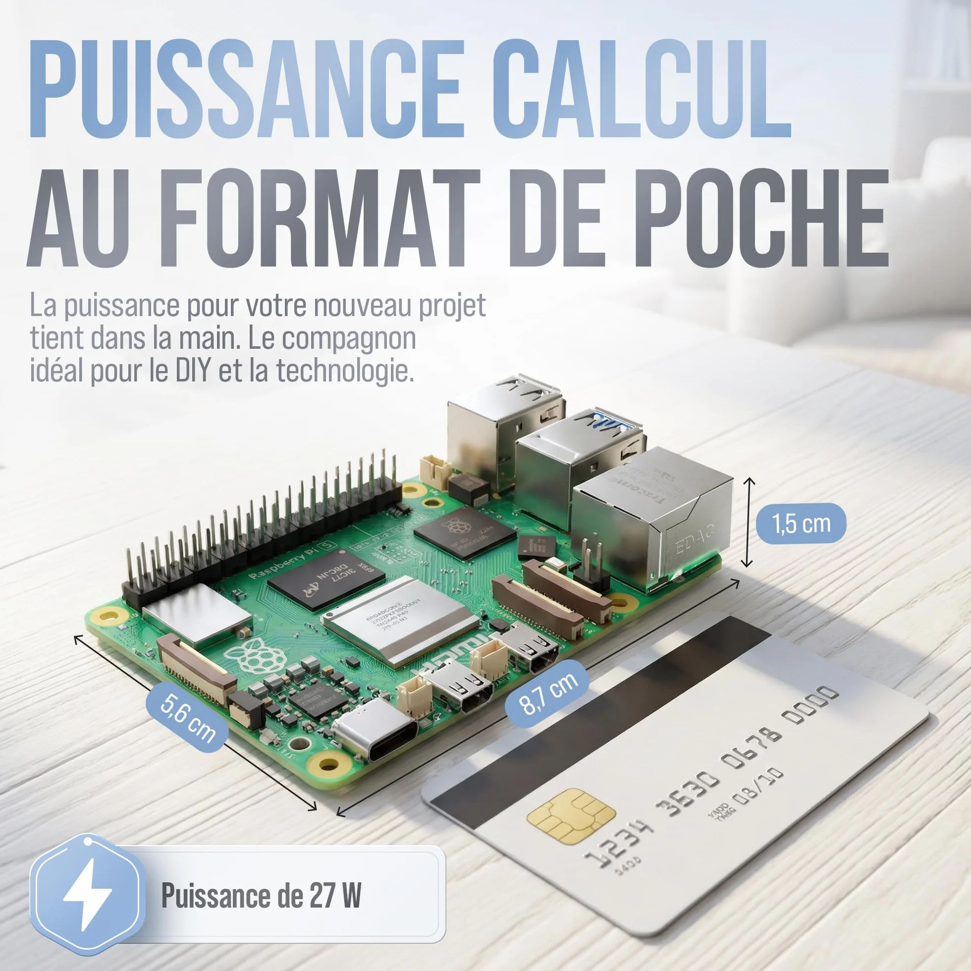Raspberry Pi 5 1 Go Starter Kit Édition 64 Go Alimentation 27 W Boîtier Ventilateur Micro HDMI 4K Dissipateur alu