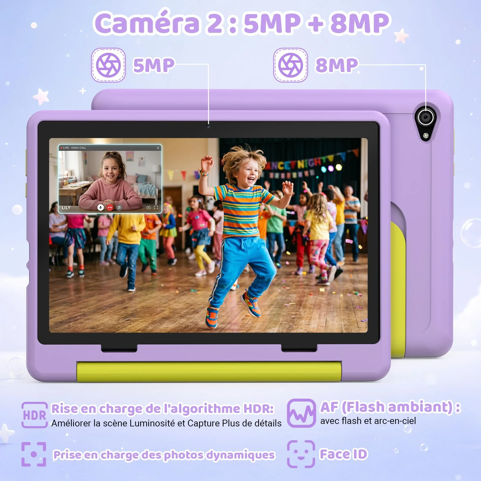 Tablette Enfants 10 Pouces Android 16, 24Go+64Go Extensible 1To, 6000mAh, WiFi 6, BT 5.4, Violette