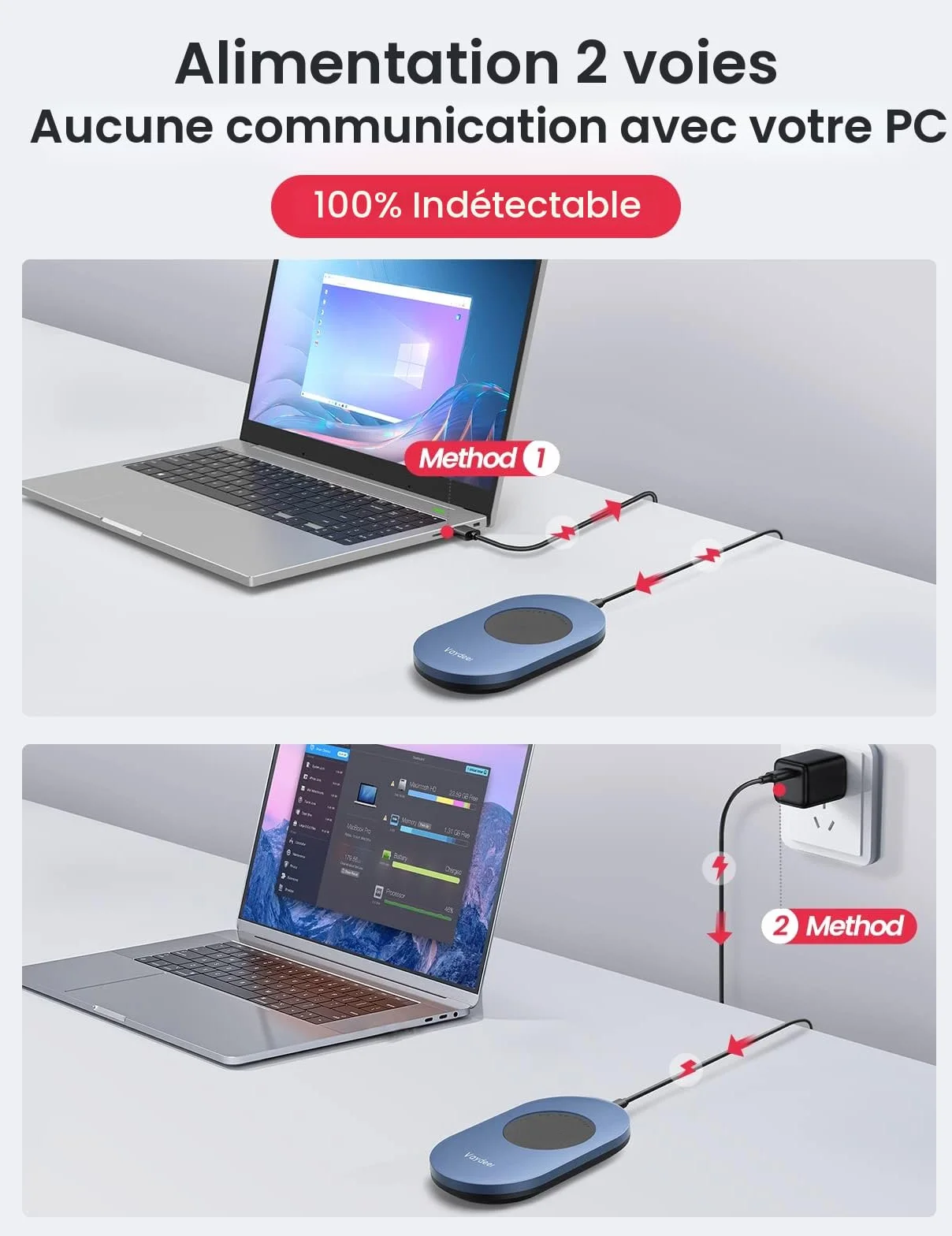 VAYDEER Souris Jiggler Silencieux Indétectable - Minuterie Intervalle Ajustable Ultra-Mince