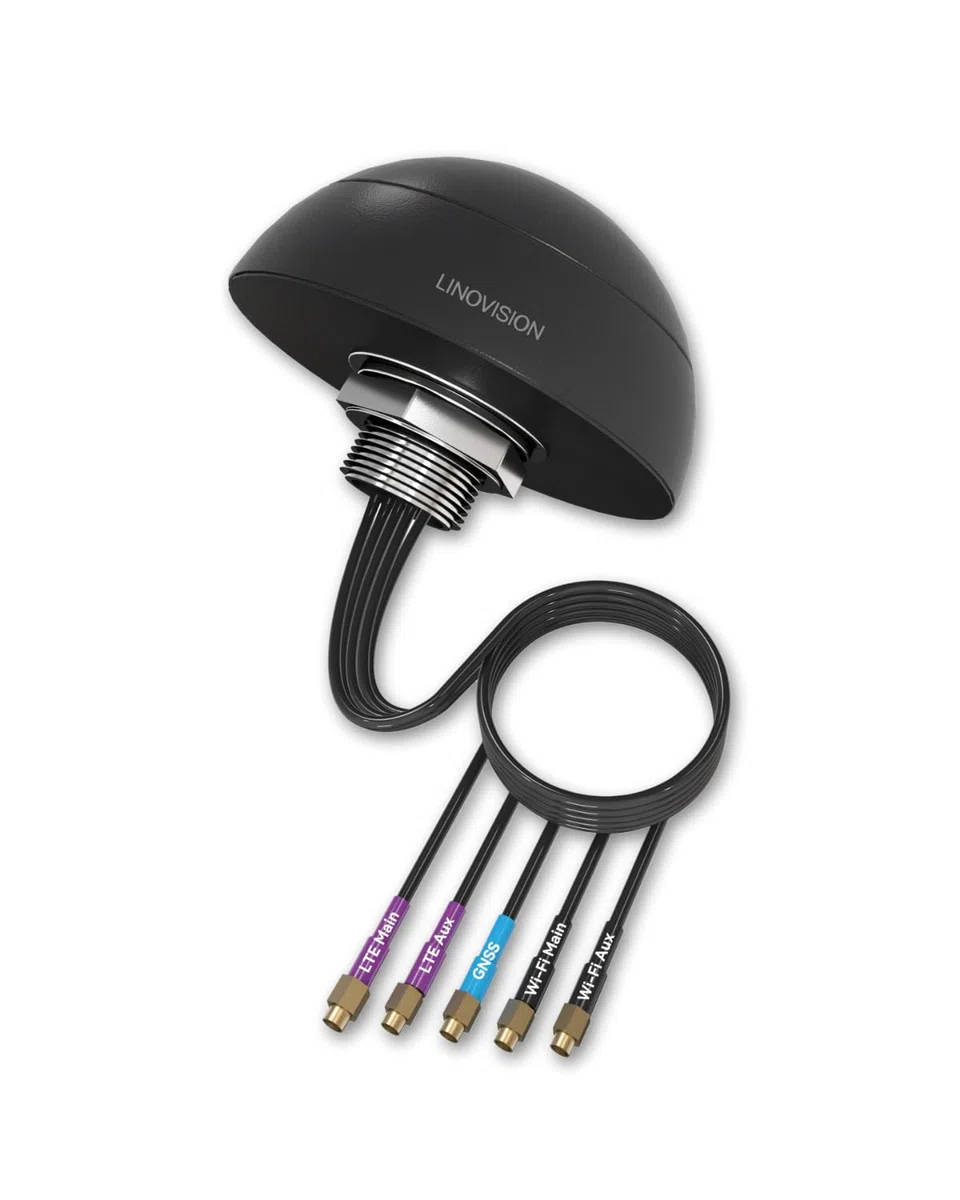 LINOVISION 4G LTE MIMO Combo 5-en-1 Antenne extérieure pour toit avec câble 10ft, SMA, GNSS, Wi-Fi, compatible IOT-R32, Teltonika RUT241/RUT240/RUT360/RUT95