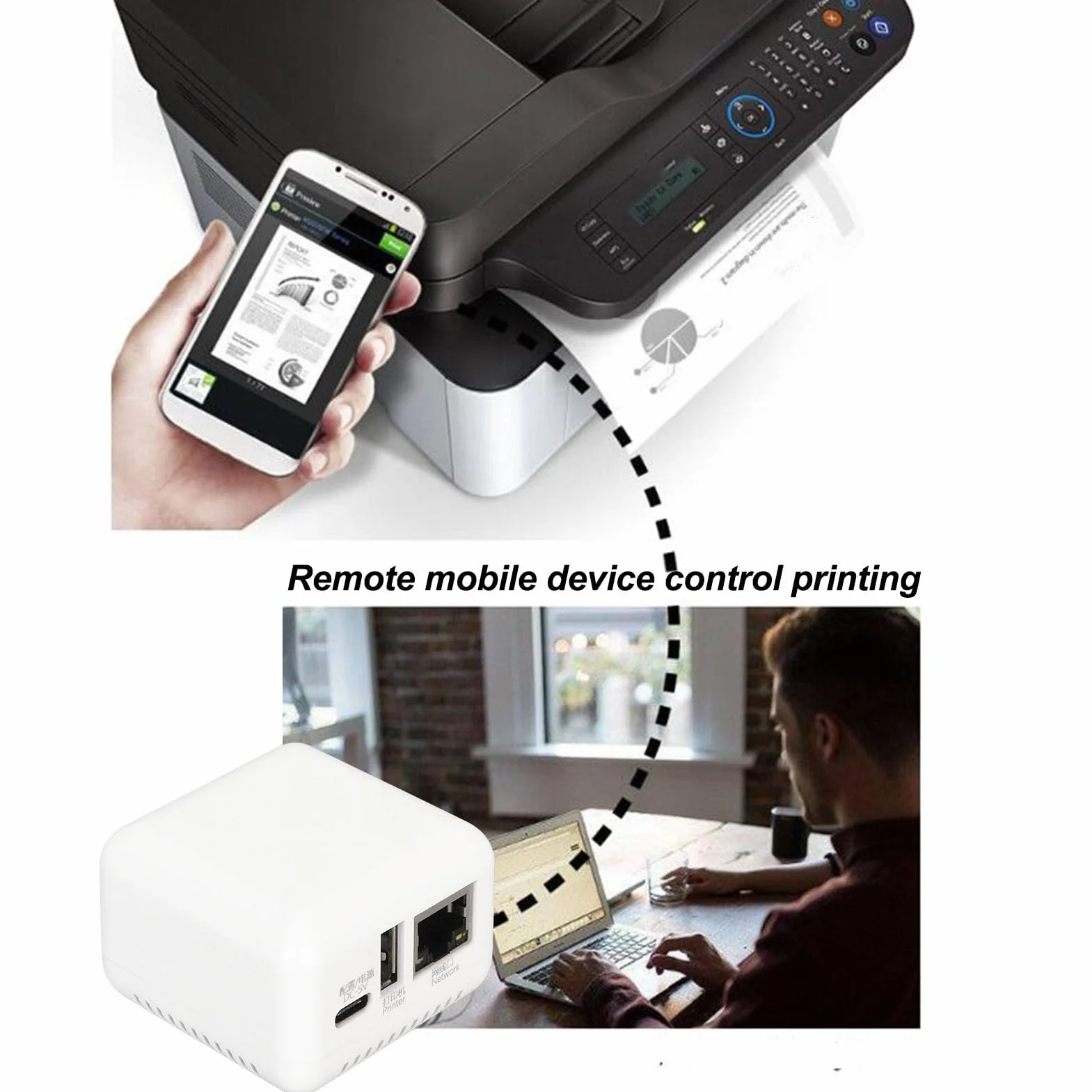 Bewinner Serveur d'impression sans Fil USB 2.0 1 Port Réseau avec Type C