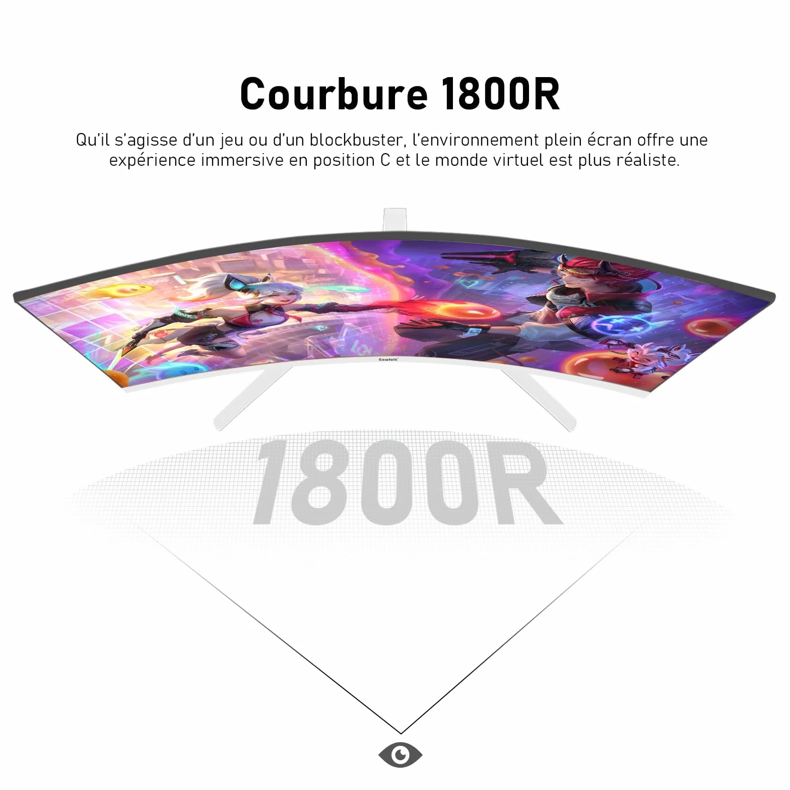 Gawfolk Écran PC 27 Pouces incurvé 280Hz Gaming Moniteur, 1800R, 1ms, FHD 1080p, HDMI, DisplayPort, 100x100mm Blanc