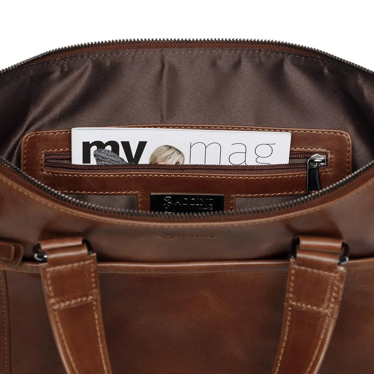 BACCINI Sac bandoulière Ordinateur Leandro | Compartiment 15" Laptop Cuir véritable | Sacoche Porte-Document en bandoulière Grand Homme Marron | Sac Messager école Etudiante Travail Fait à la Main