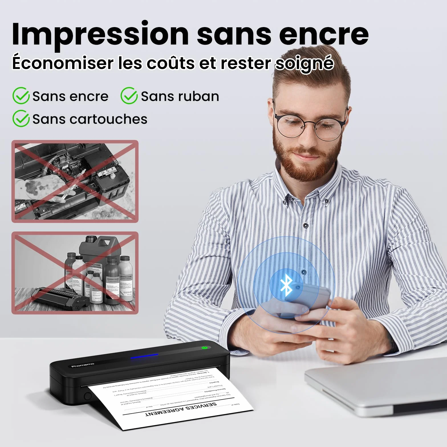 Phomemo M832 Imprimante Thermique A4 sans Encre, Compatible avec Phones & Laptop, avec Mallette de Transport et 4 Rouleaux