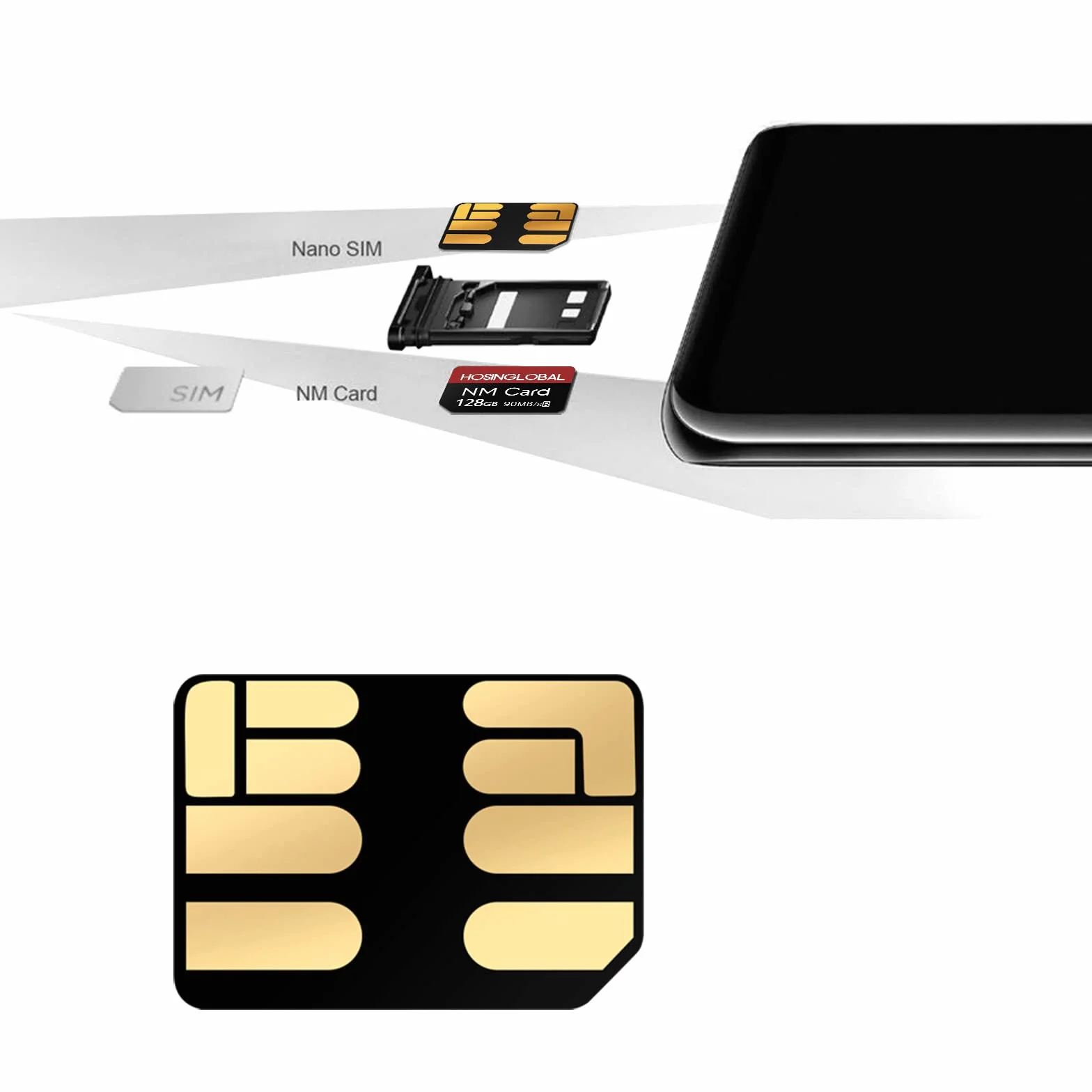 Carte Mémoire NM 128Go 90Mo/s Nano SD Compatible Huawei P30 P40 P50 Mate20 Mate30 Mate40