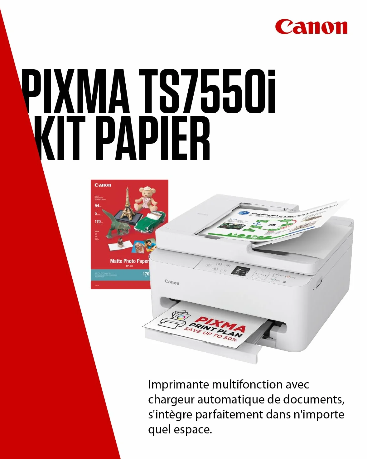 Canon PIXMA TS7550i Imprimante Multifonction Jet d'Encre Wi-Fi A4 Recto Verso