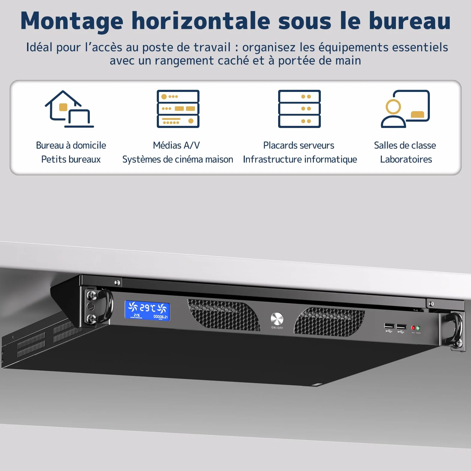 Support Rack Mural 1U 19 Pouces Acier pour Serveur Switch Réseau Panneau de Brassage Charge 55 kg Kit Montage Inclus