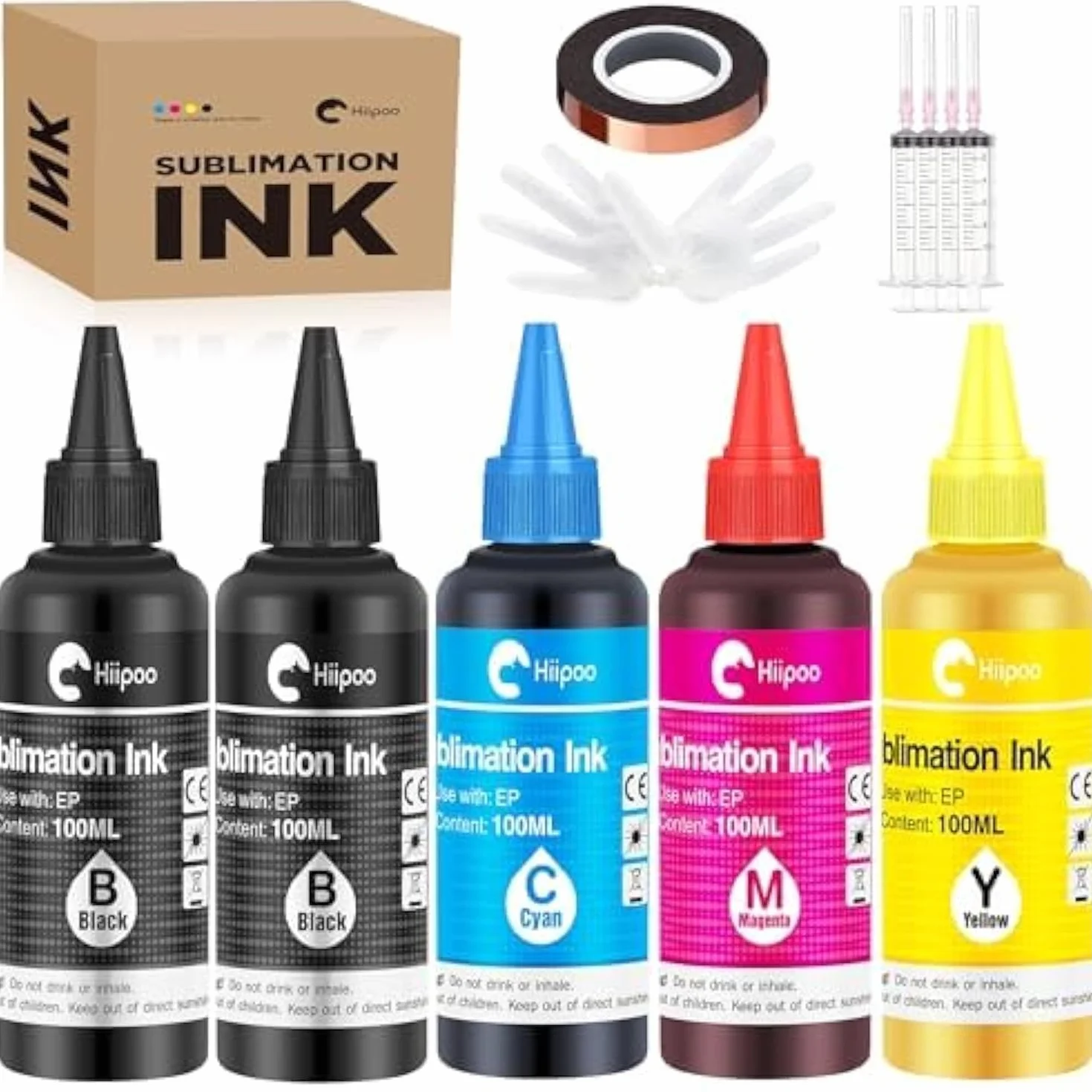 Hiipoo Encre de sublimation recharge 500ML pour ET2400 ET-2720 ET-2760 ET-2800 ET-2803 ET-2850 ET-4800 ET-15000 ET-3760 Imprimante jet d'encre