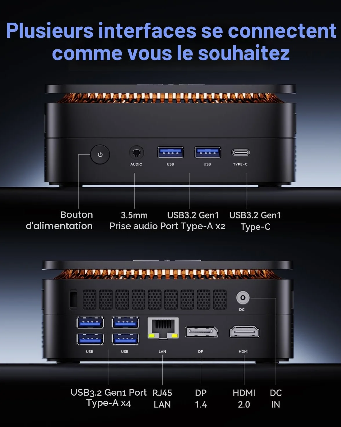 NiPoGi Pinova P1 Mini PC AMD Ryzen R2544 8Go DDR4 256Go SSD W-11 Pro 4K UHD Triple Display