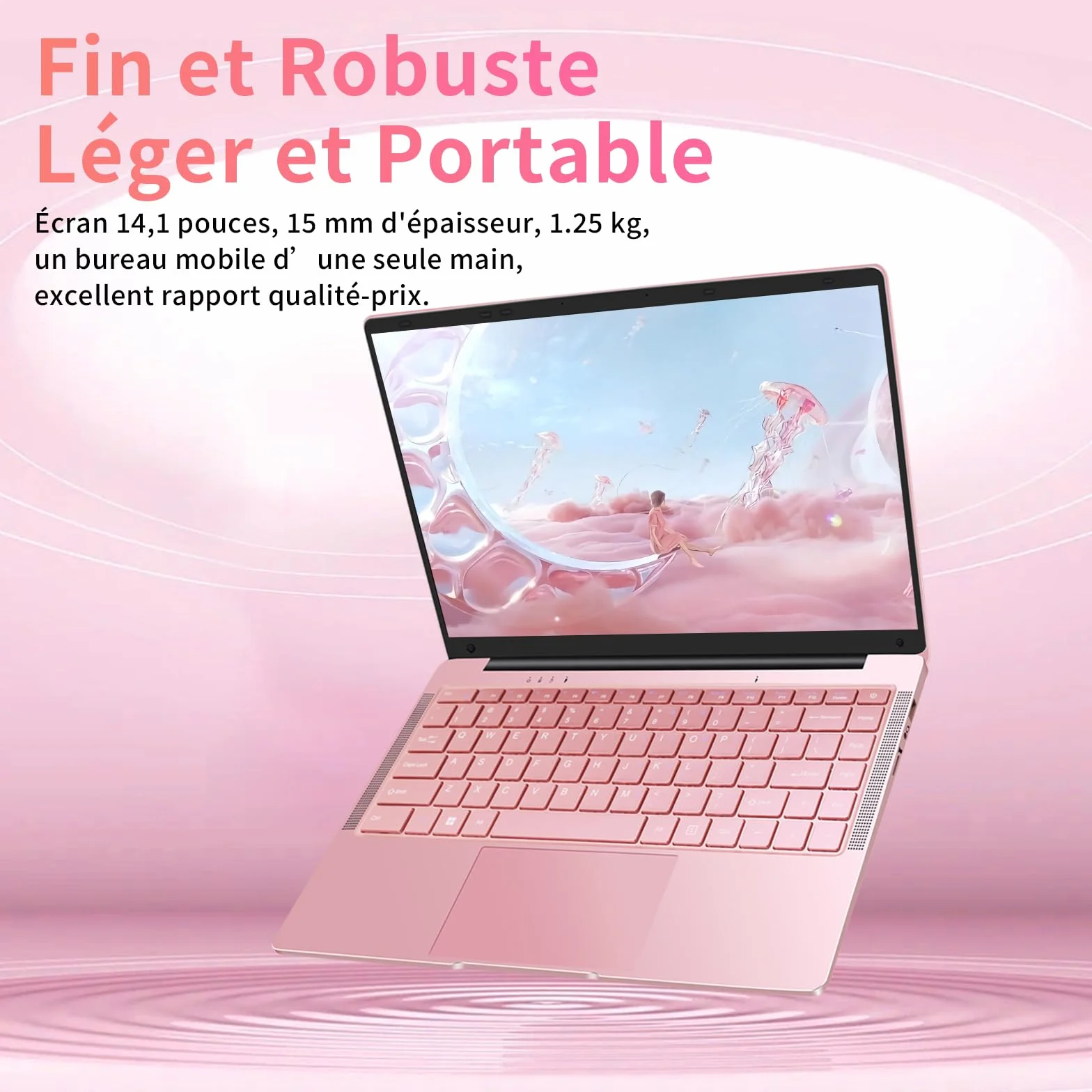 Ordinateur Portable 14 Pouces Celeron J4105 Win11 Pro 8 Go DDR4 IPS 1920x1080 AZERTY Or Rose 8GB+256G SSD