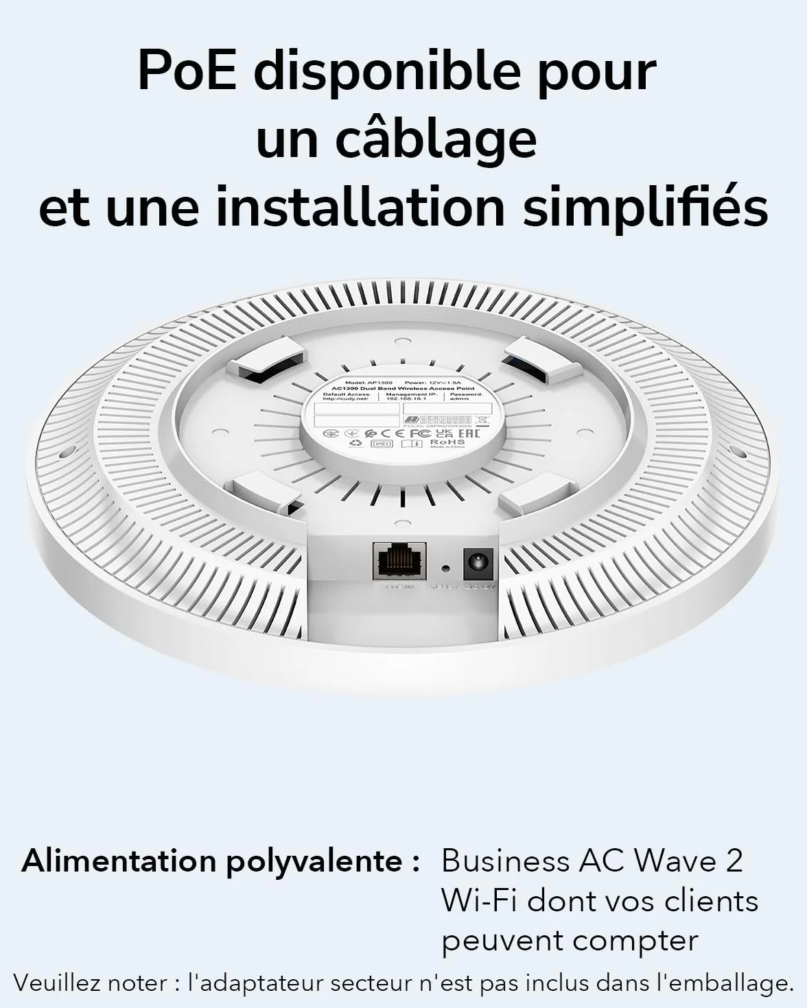 Cudy Point d'accès sans Fil Gigabit AC1200, WiFi d'entreprise avec Maille, MU-MIMO, PoE, AP1300