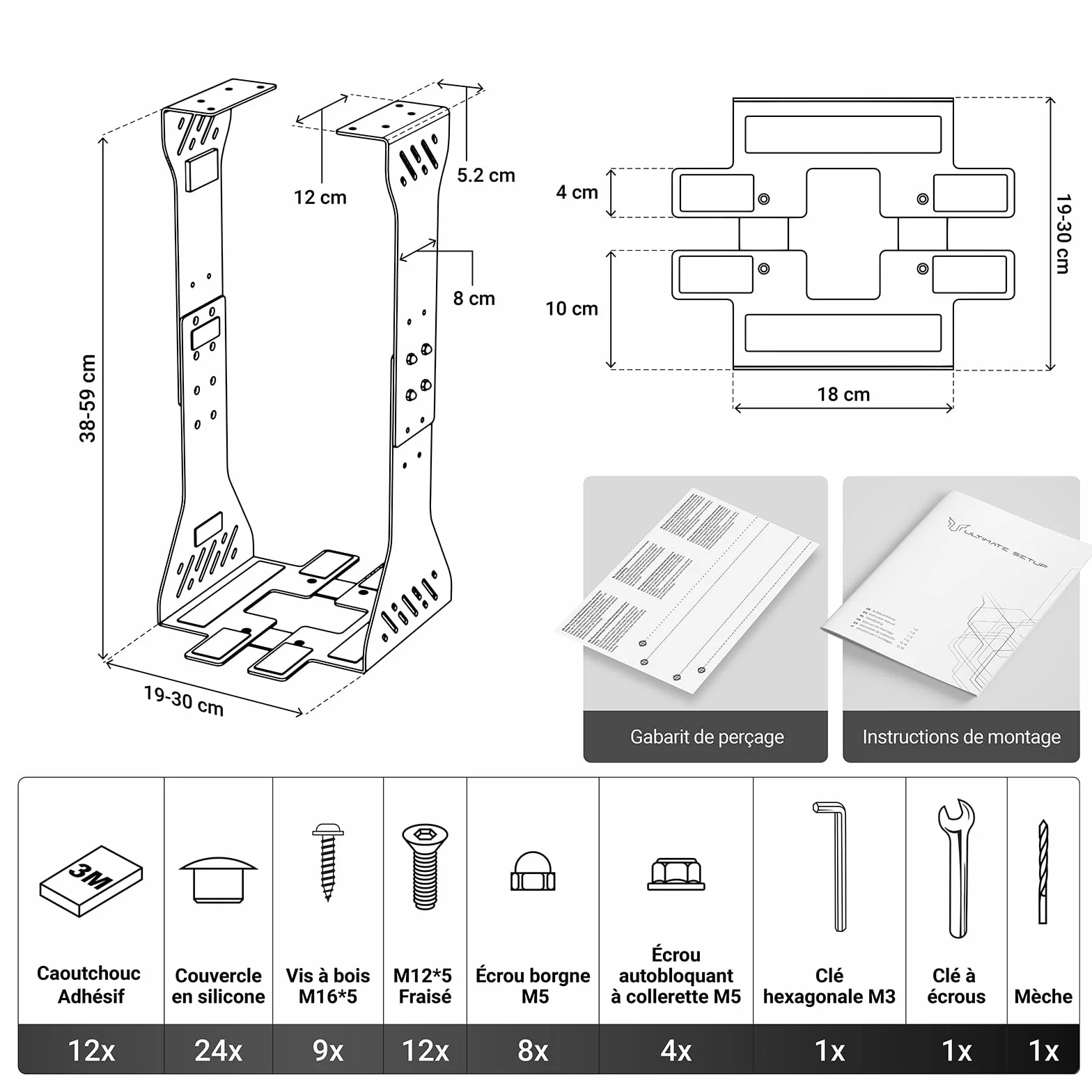 Support PC sous Bureau Charge Lourde 35 kg Fixe Adaptable Blanc