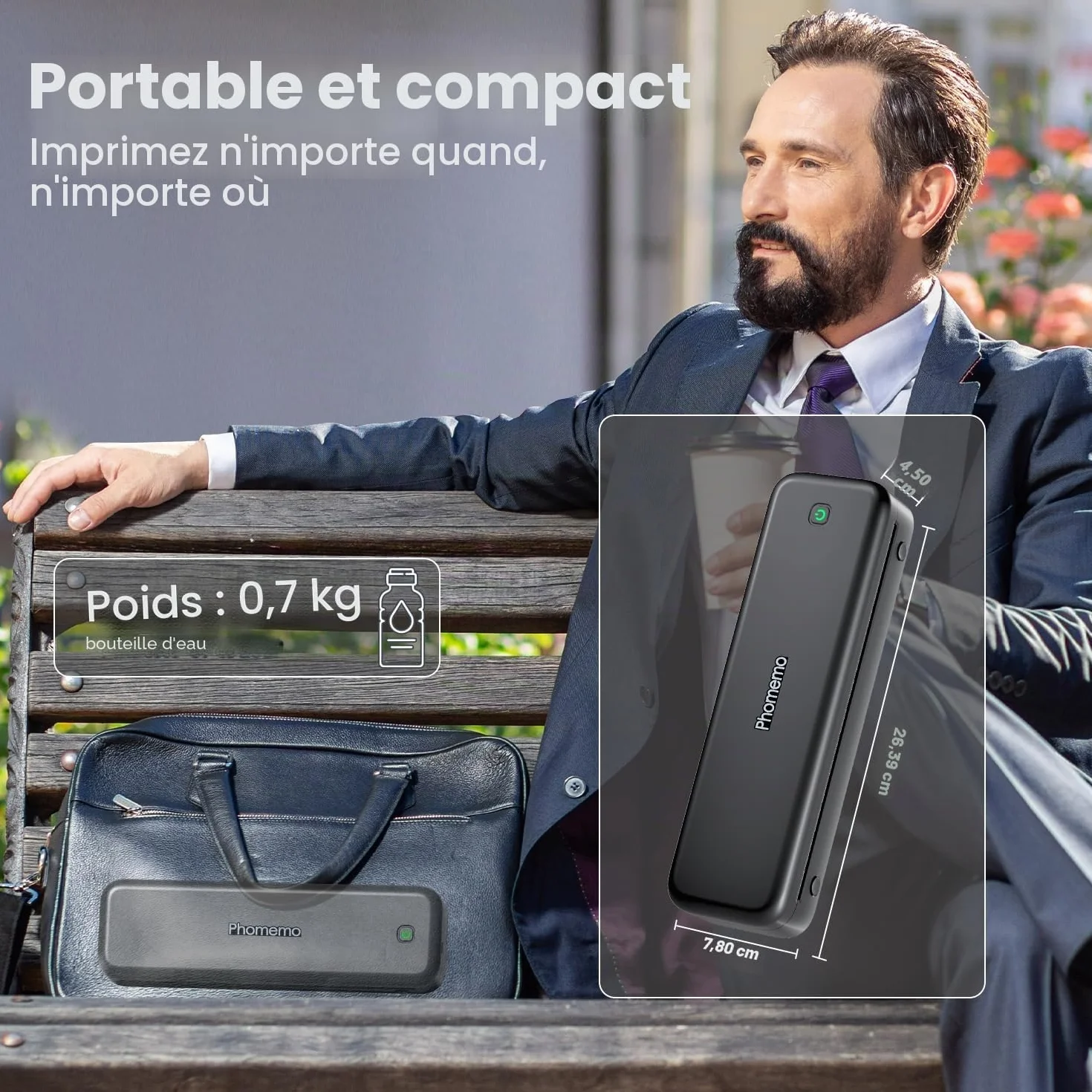Phomemo M834 Imprimante Thermique A4 sans Encre Bluetooth USB Portable avec Mallette et Papier Noir