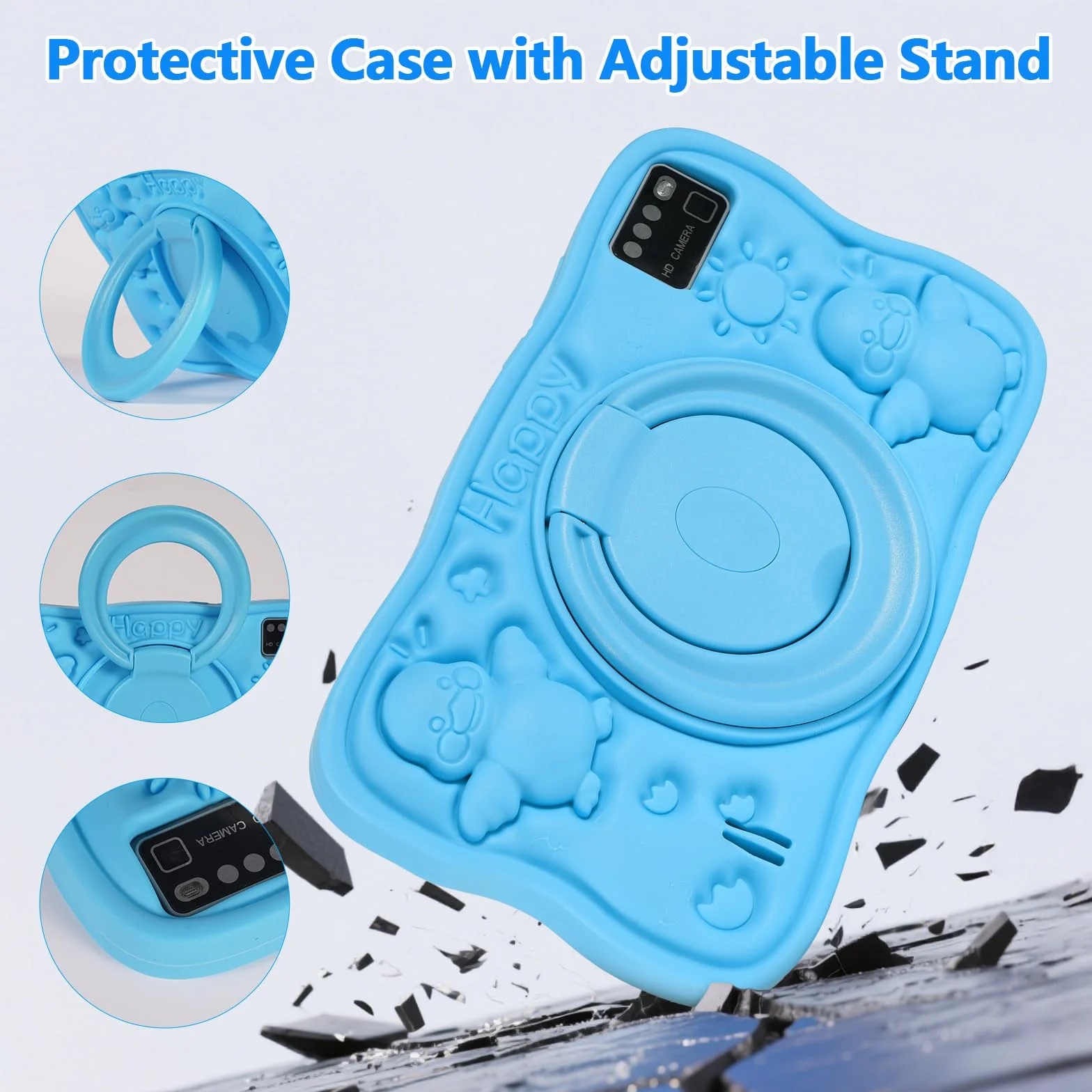 Tablette Enfants 7 Pouces Android 8GB RAM 64GB ROM TF 256GB Contrôle Parental WiFi Bluetooth Tactile Éducative Kid-Proof Étui Bleu