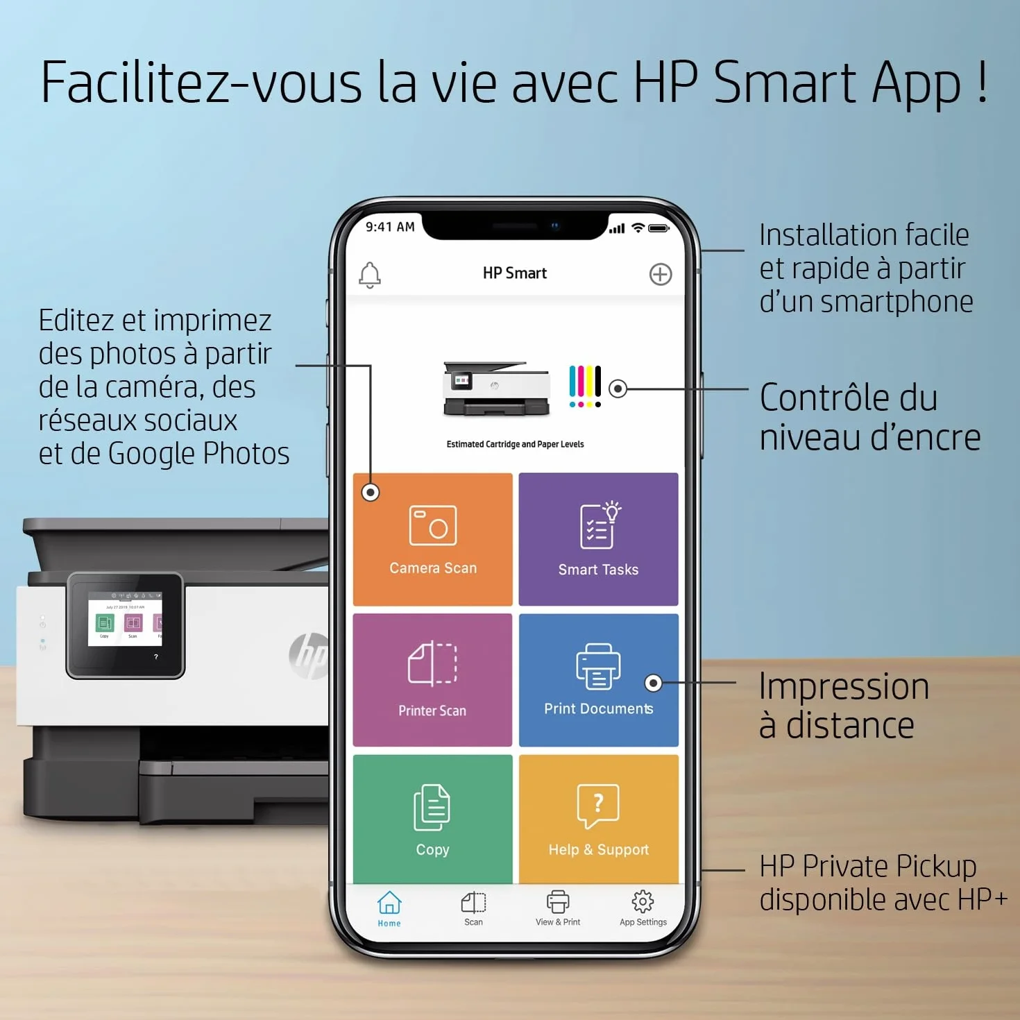 HP OfficeJet Pro 8022e Imprimante tout en un Jet d'encre couleur avec 6 mois Instant Ink inclus
