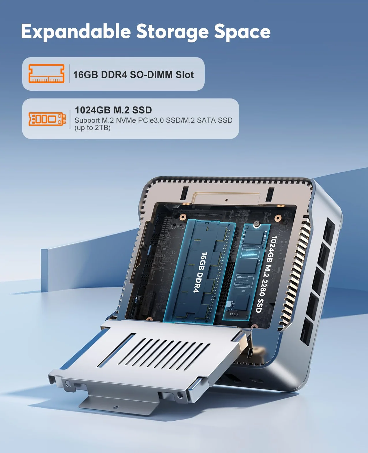 NiPoGi Essenx E2 Mini PC Intel Alder Lake-N97 16 Go DDR4 1024 Go SSD M.2 Double WiFi LAN 1000 Mbps HDMI 2.0 DP 4K