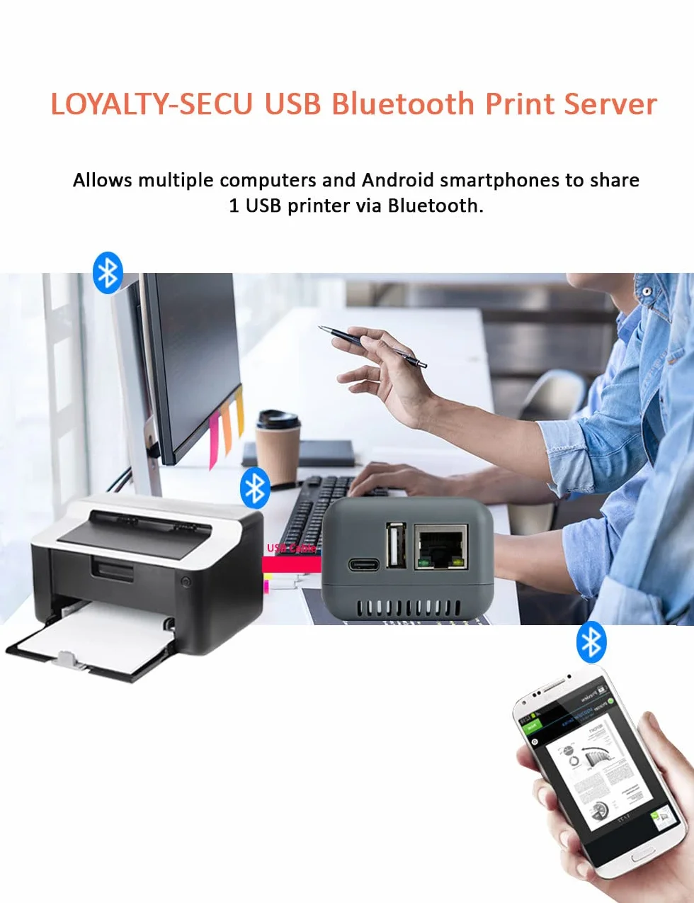 Adaptateur d'imprimante Bluetooth 1 Port Convertisseur USB en Réseau Bluetooth