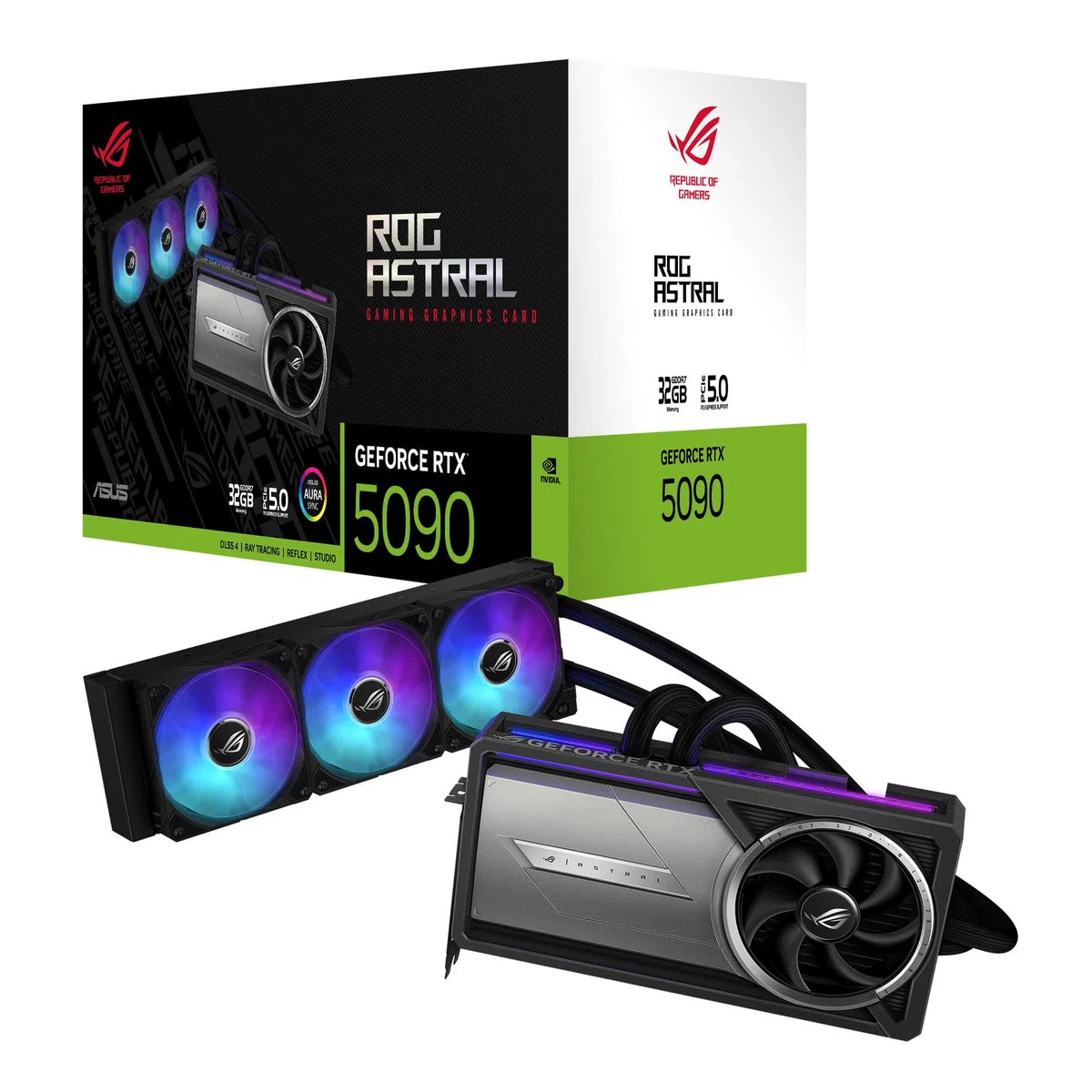 ASUS ROG Astral LC GeForce RTX 5090 32GB GDDR7 Carte Graphique Gaming PCIe 5.0 HDMI Display 2.1 2.5 Slot 4 Ventilateurs axiaux