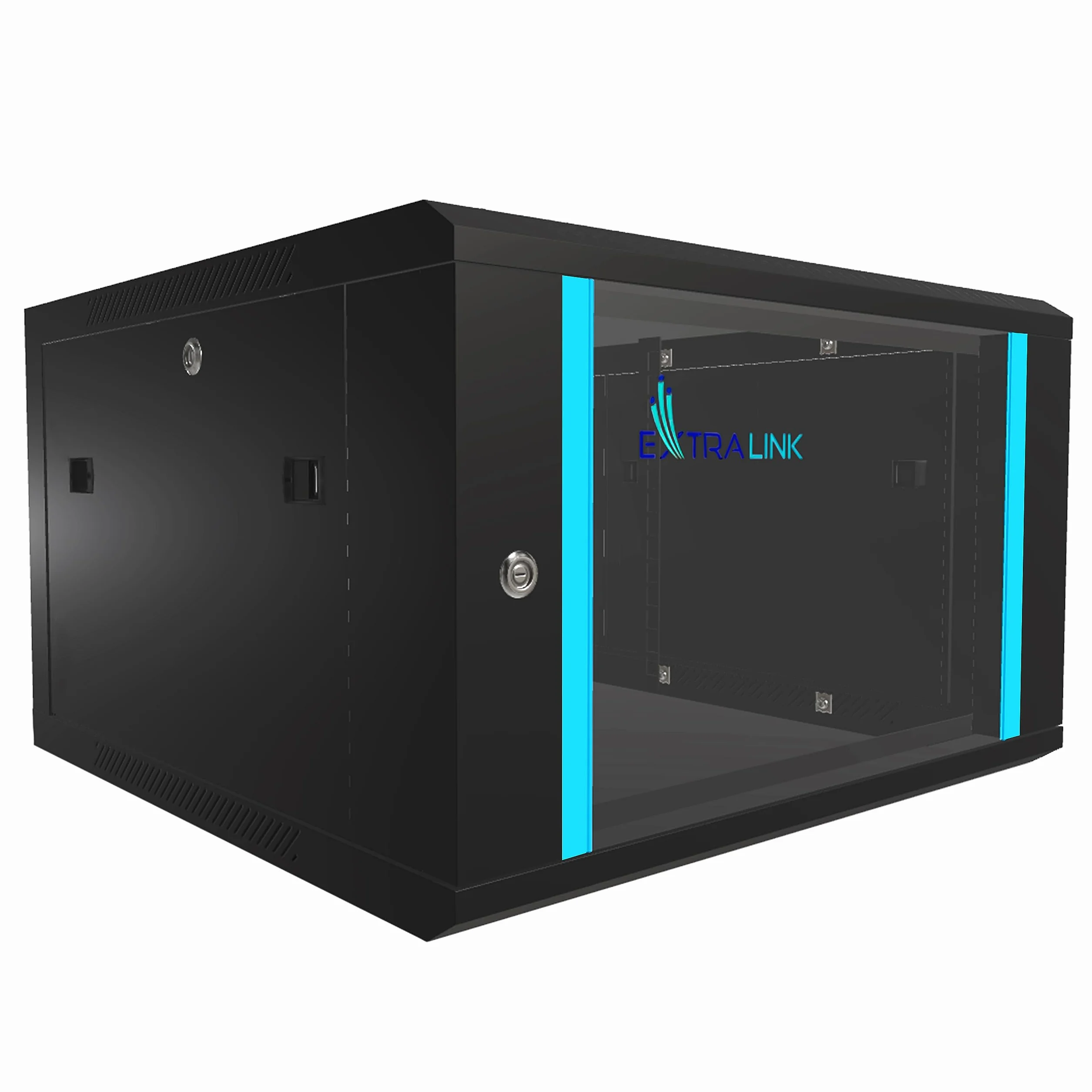 Extralink Baie de Brassage 19 Pouces 6U Armoire réseau 450mm Profondeur Montage Mural ou au Sol, Charge 60kg, Porte Verre trempé, Noir