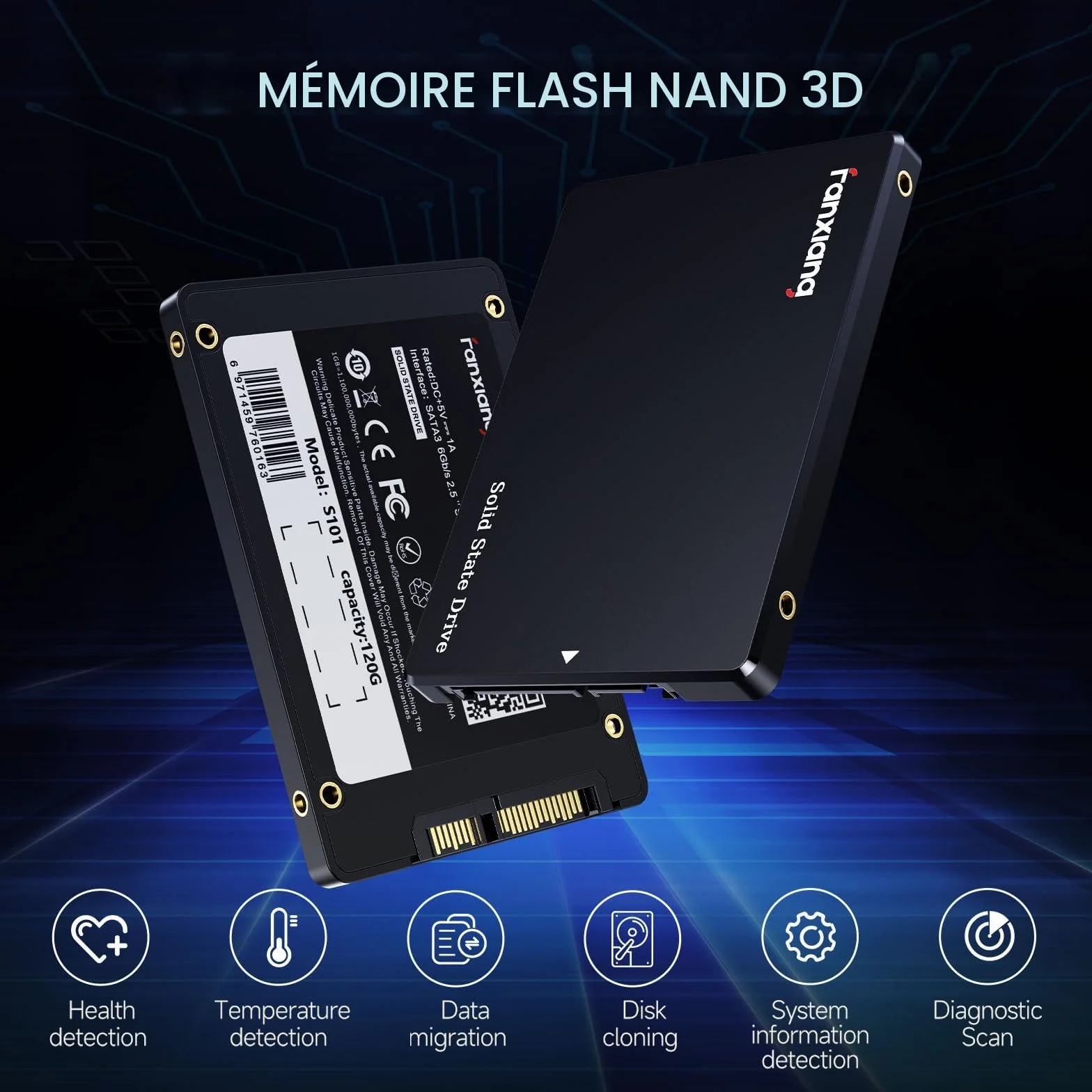 Fanxiang 512Go SSD SATA III 6Go/s 2.5" 560Mo/s Lecture 3D NAND Disque SSD Interne S101Q