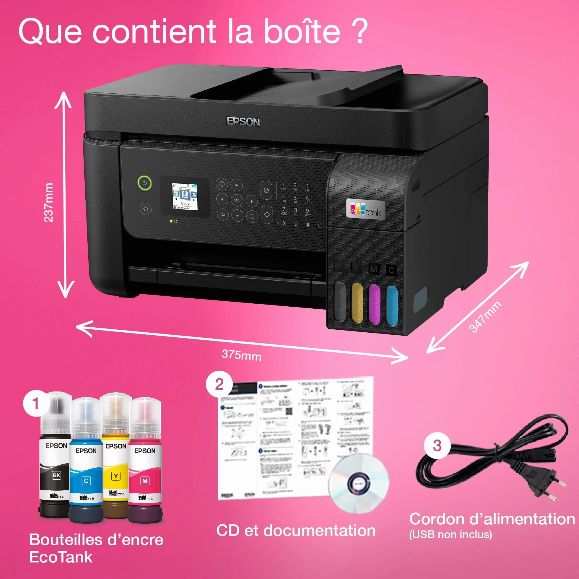 Imprimante multifonction A4 Wi-Fi EcoTank ET-4800 avec réservoirs d'encre et 3 ans d'encre inclus