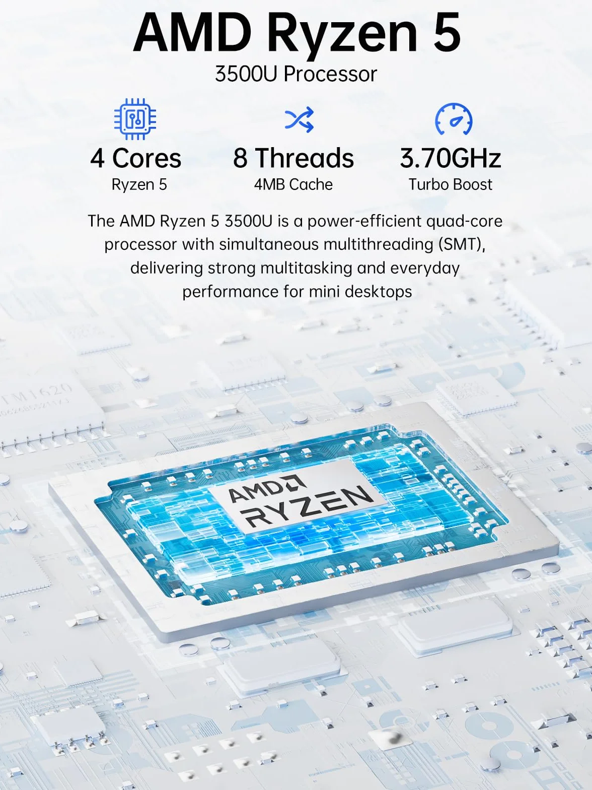 GMKtec G10 Mini PC Ryzen 5 3500U 16 Go RAM 512 Go SSD LAN 2,5GbE Triple Affichage 4K WiFi Bluetooth USB-C DP