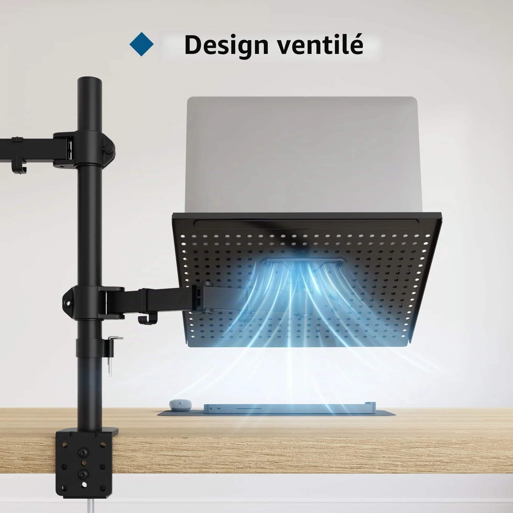 BONTEC Support Ecran PC Moniteur avec Plateau pour Ecran LCD 13-27 Pouces et Ordinateur Portable 17", Ergonomique Pivotant Rotation
