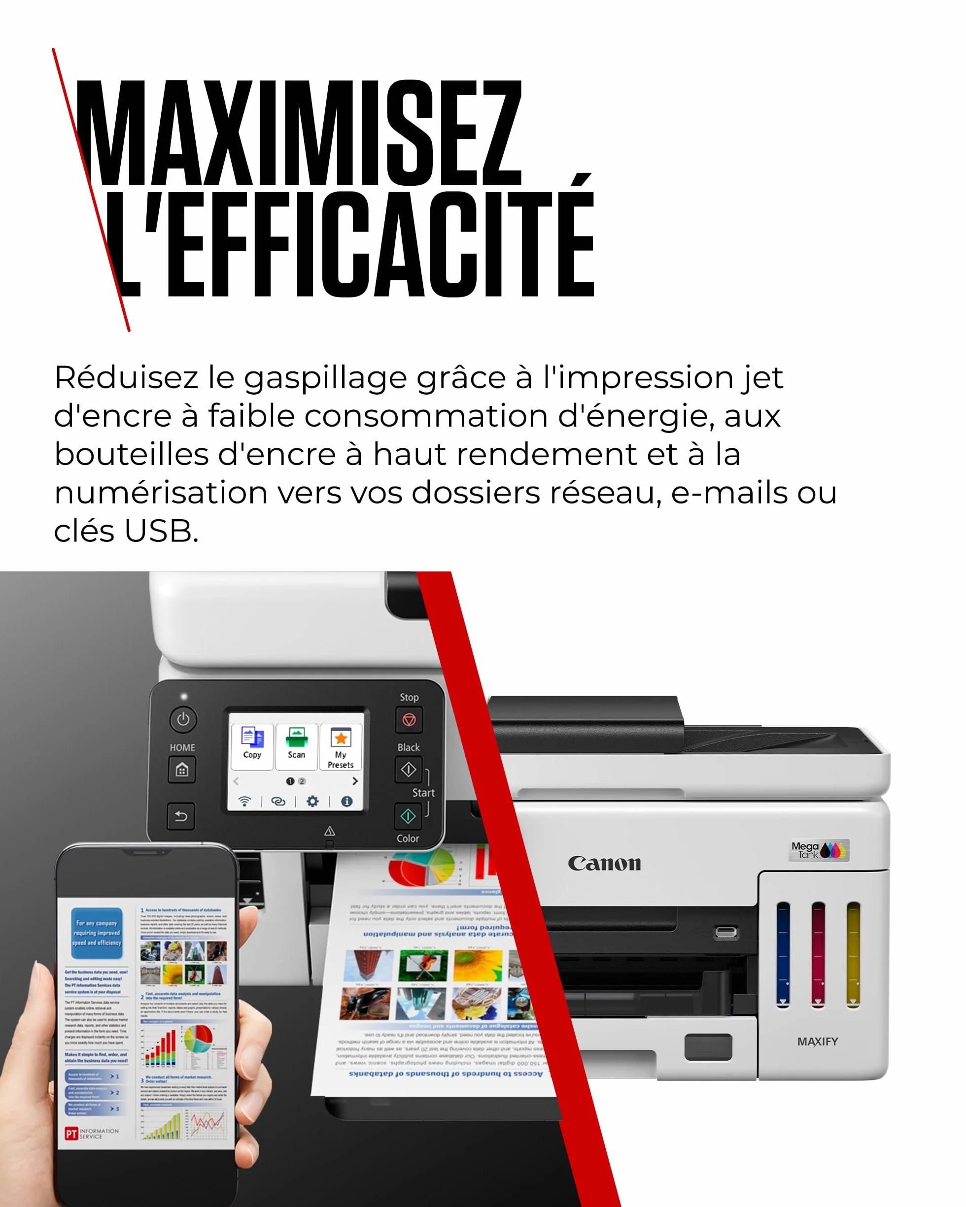 Canon MAXIFY GX6150 Imprimante de Bureau Compacte MegaTank Jet d'encre Couleur sans Fil Tout-en-Un Wi-Fi Ethernet USB